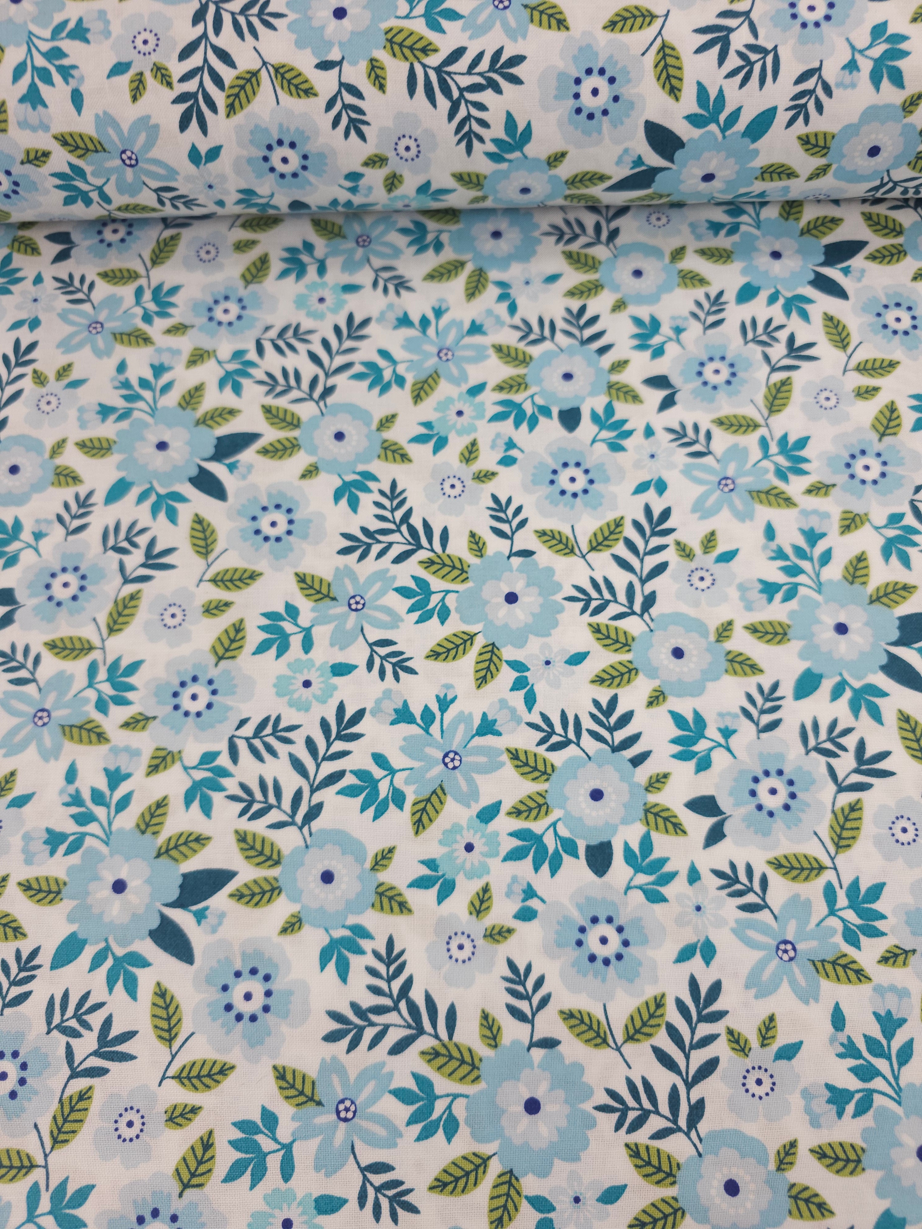 Light Blue Garden Bloom 100% Cotton