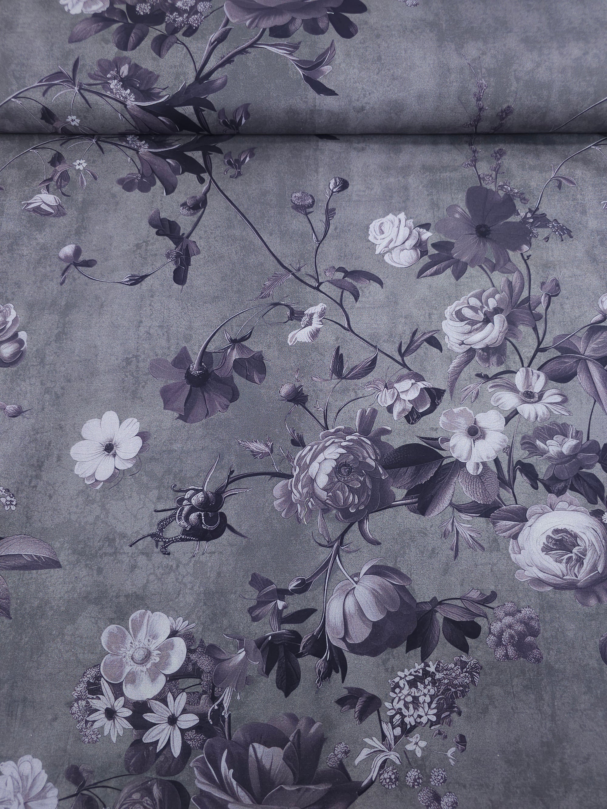 Pewter Grey Enrapture Floral Twine 100% Cotton 106" - Free Spirit *EXTRA WIDE*