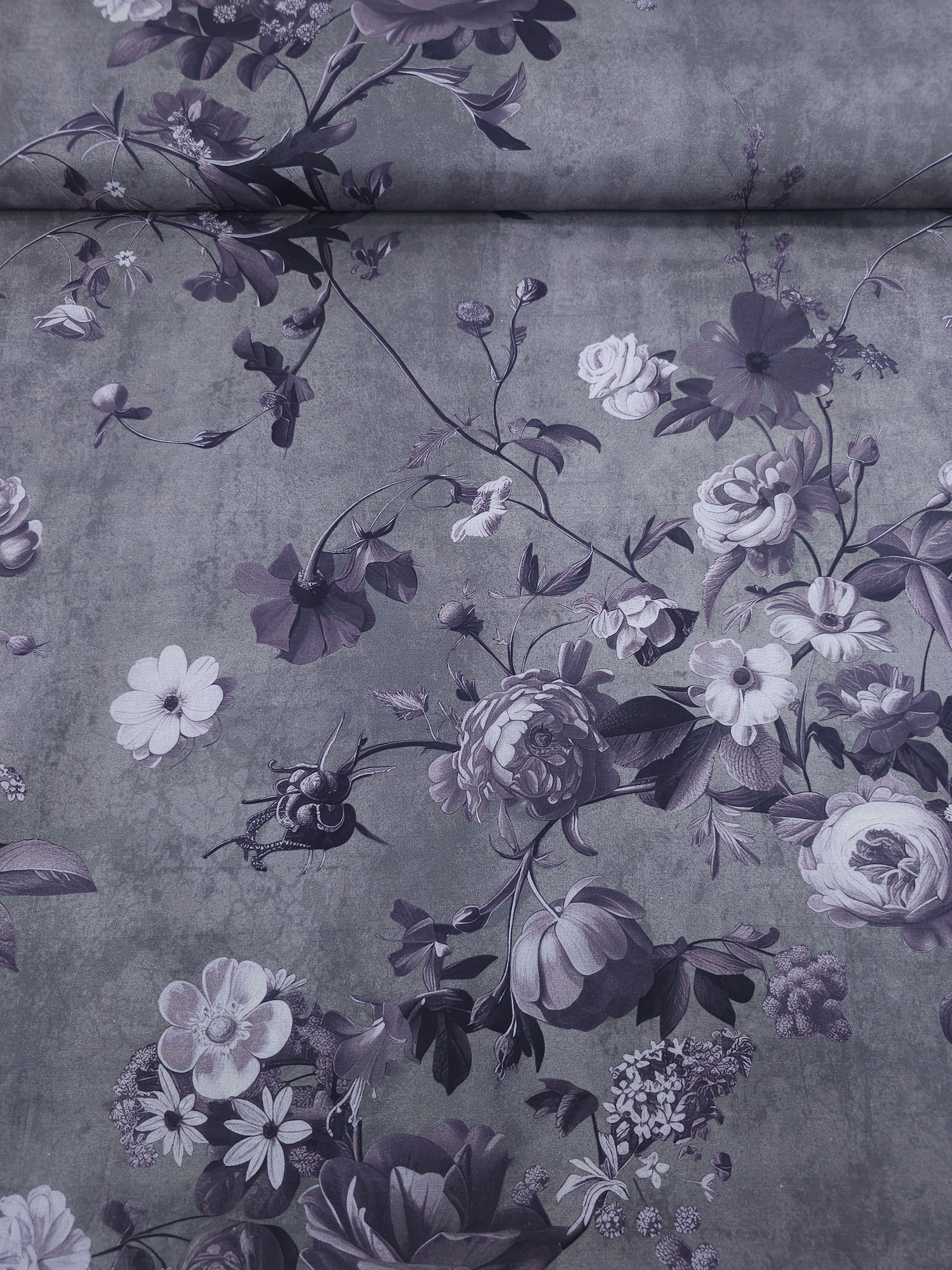 Pewter Grey Enrapture Floral Twine 100% Cotton 106" - Free Spirit *EXTRA WIDE*