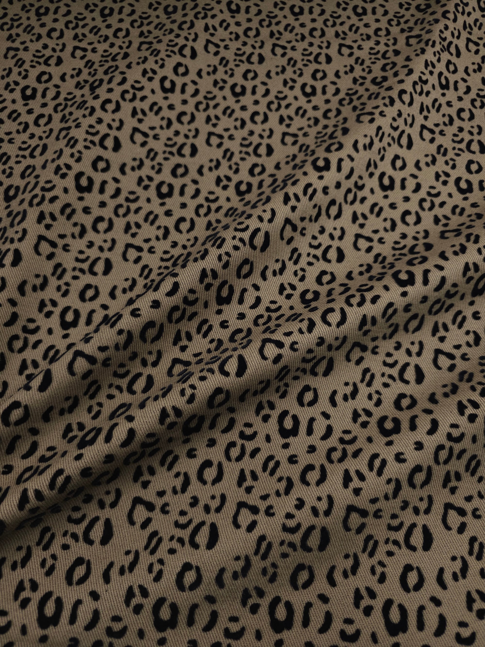 Tan Beige Ditsy Leopard Velvet Burnout Denim