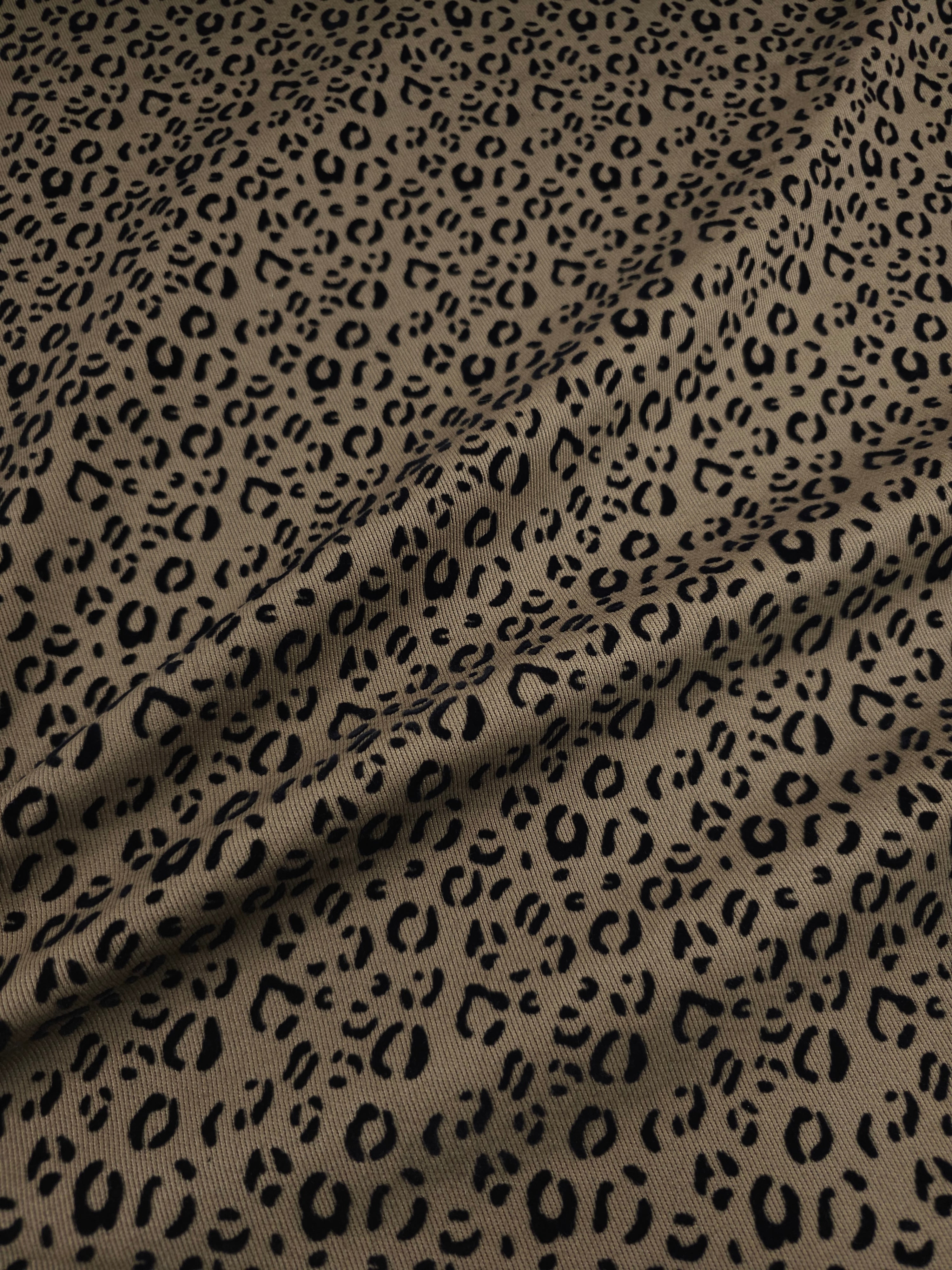 Tan Beige Ditsy Leopard Velvet Burnout Denim