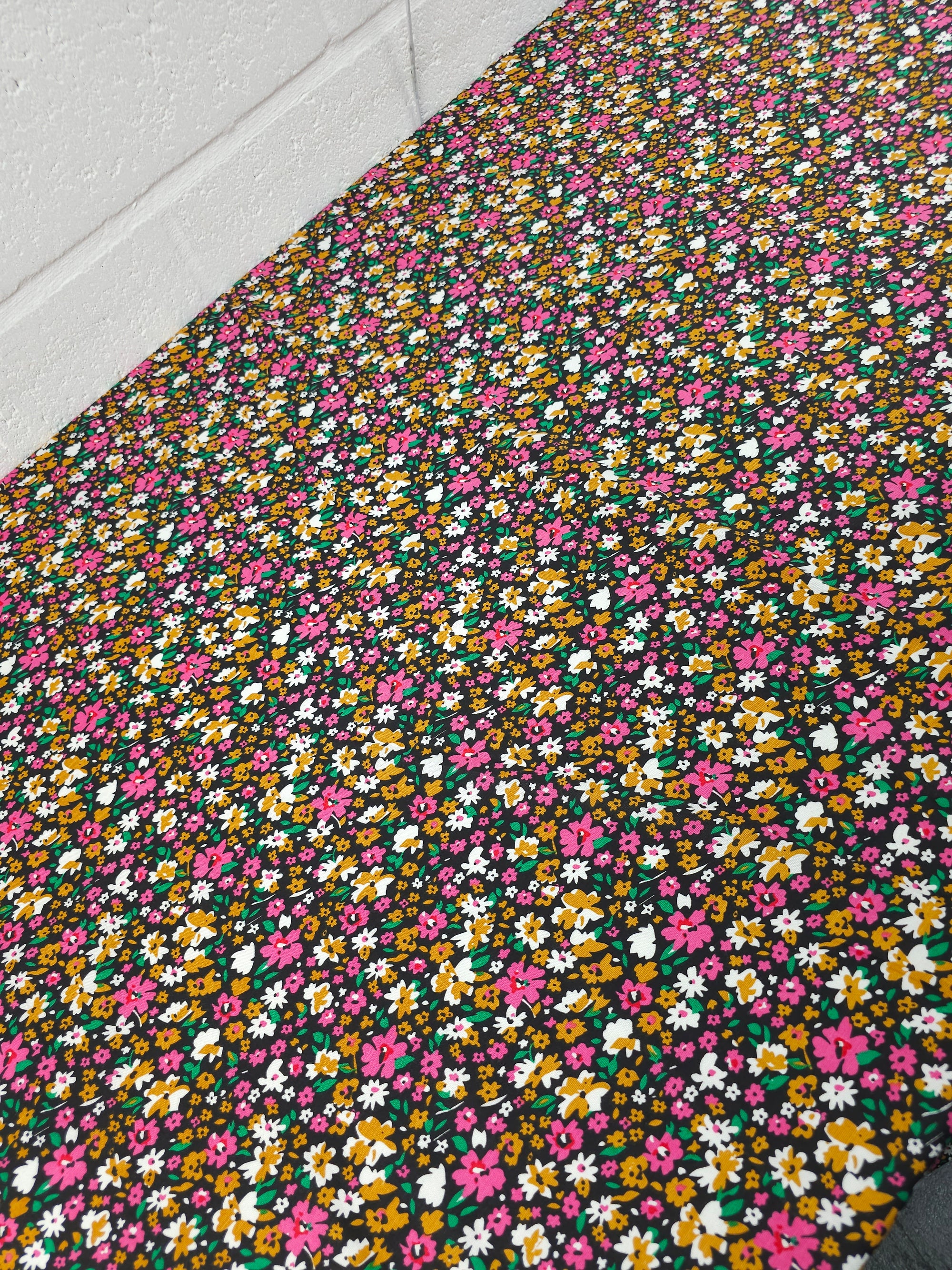 Marigold/Fuchsia Daisy Floral Party Cotton Poplin