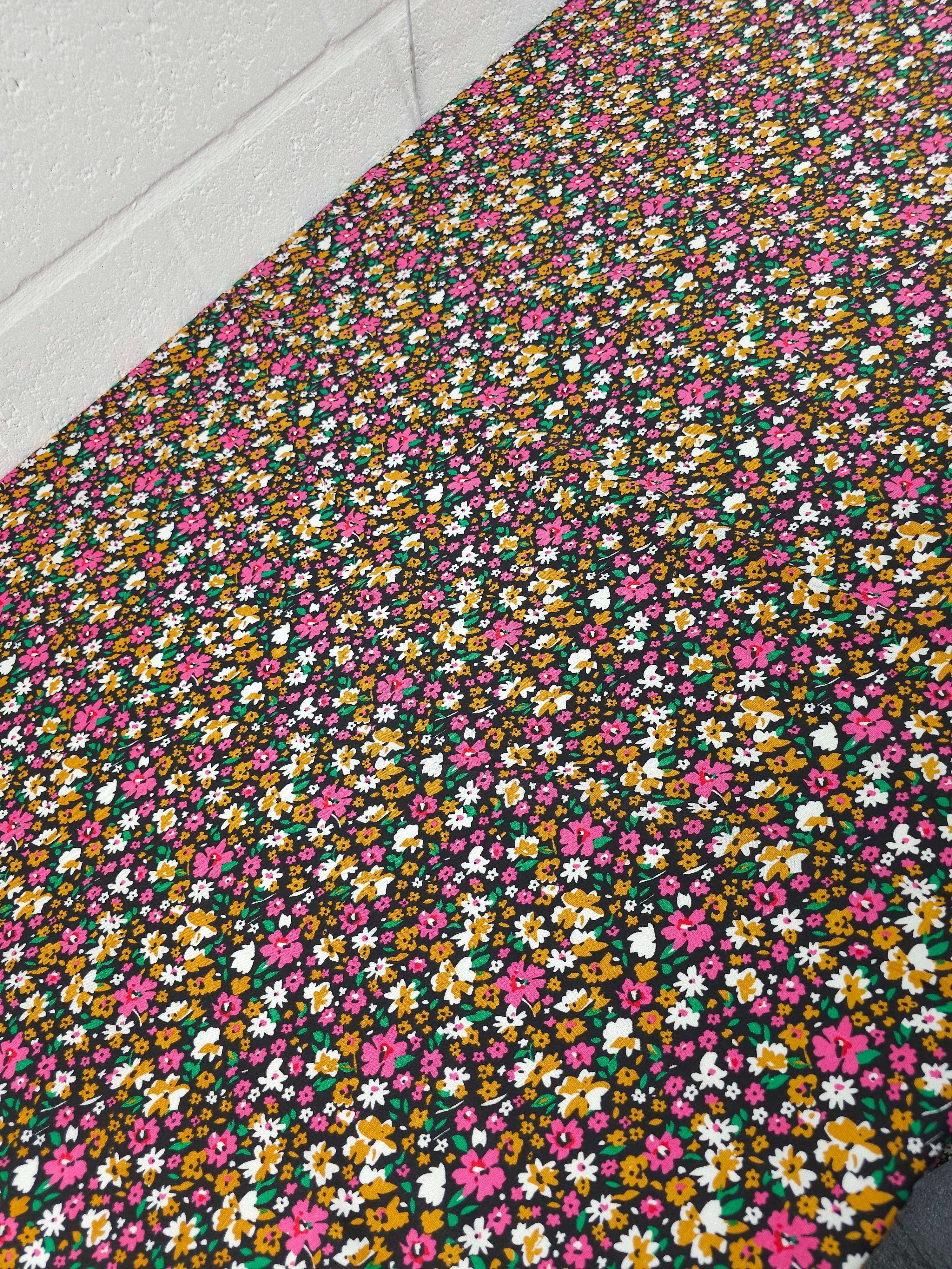 Marigold/Fuchsia Diasy Floral Party Cotton Poplin
