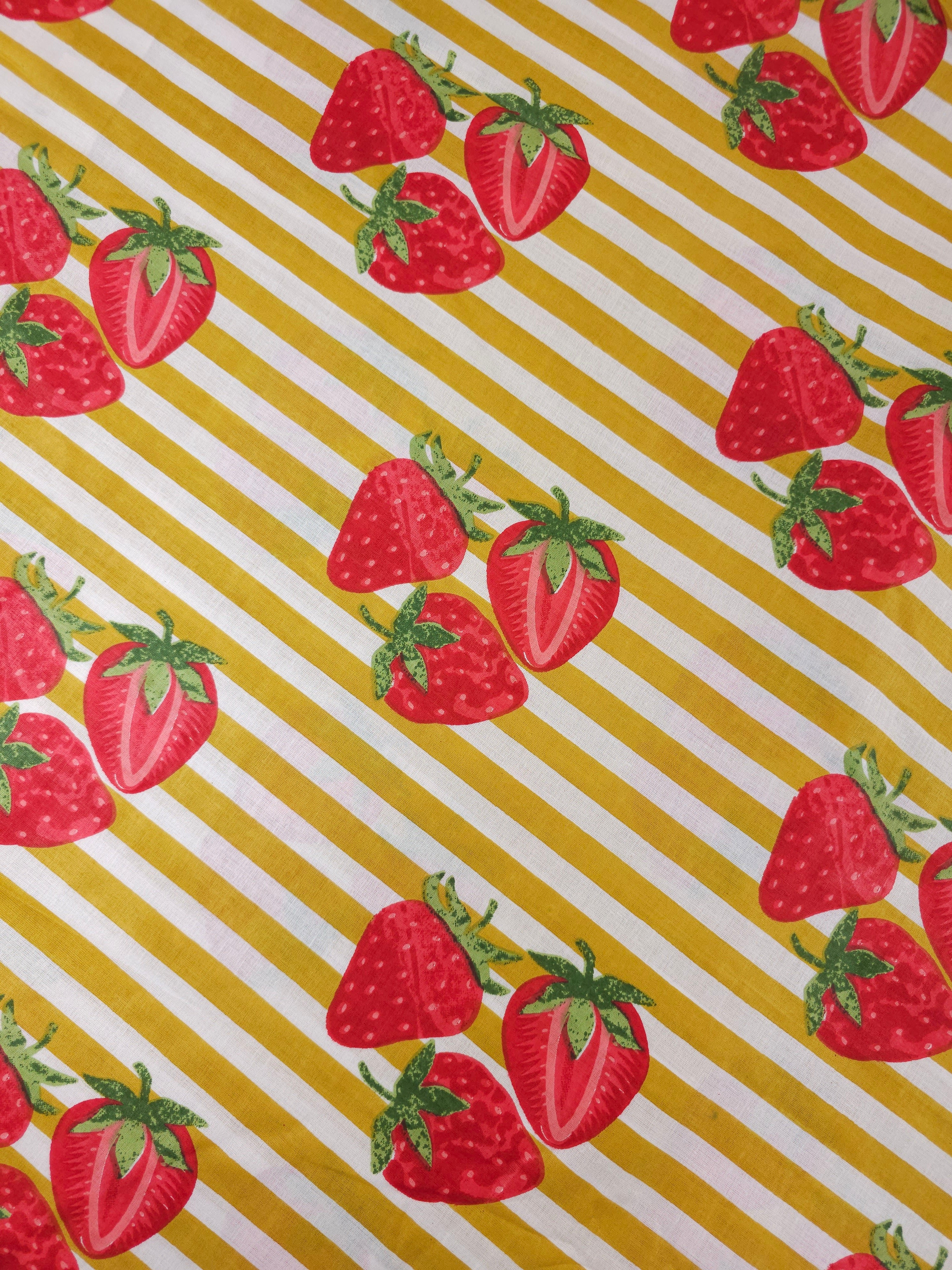 Marigold Strawberry Stripe Lightweight Cambric Cotton