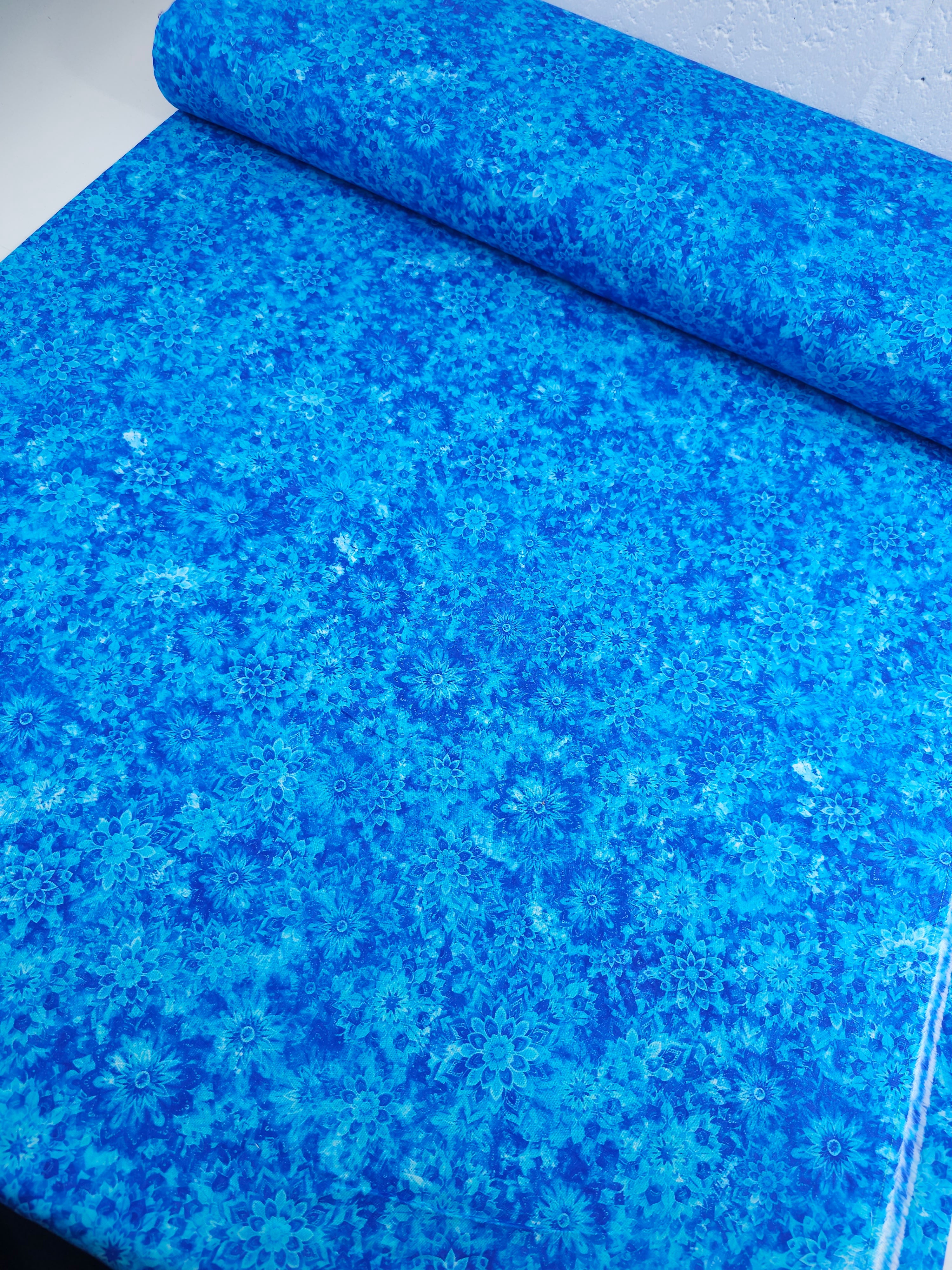 Blue Dancing Dahlias Kaleidoscope 100% Cotton 104" *EXTRA WIDE*