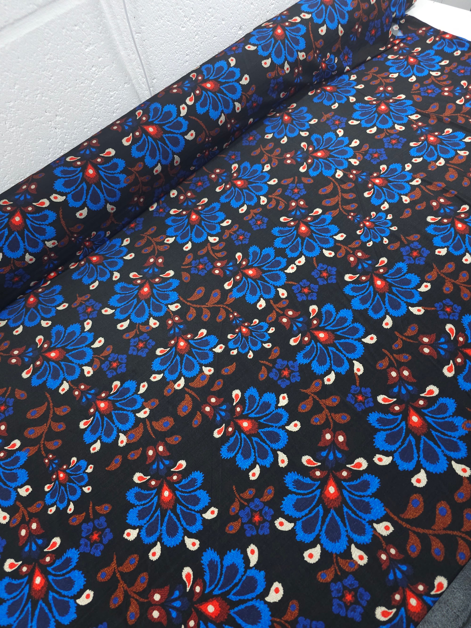 Blue/Red Petal Floral Slinky Rayon Jersey *FARM RIO*