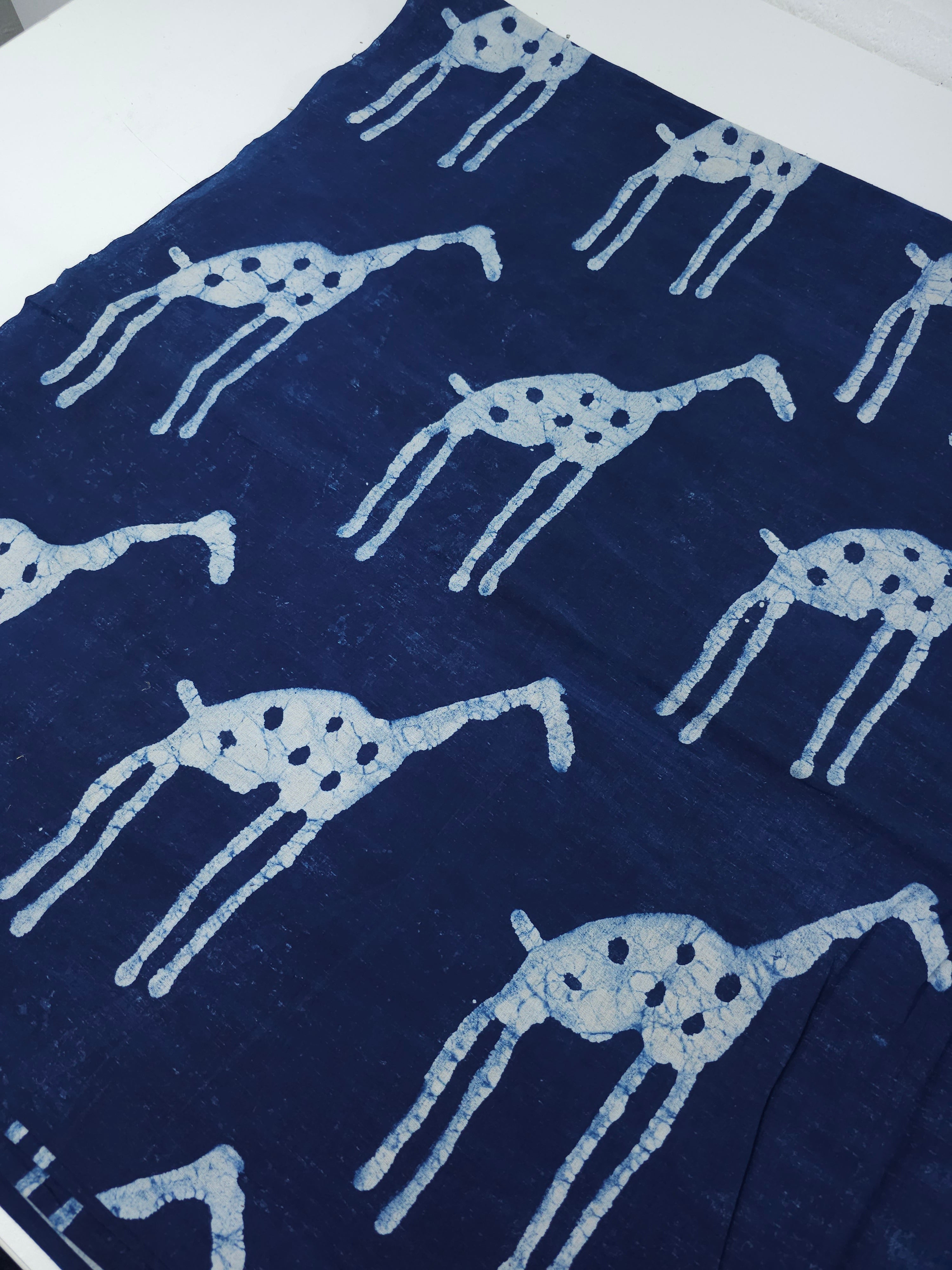 Deep Blue Giraffe Block Print Cotton