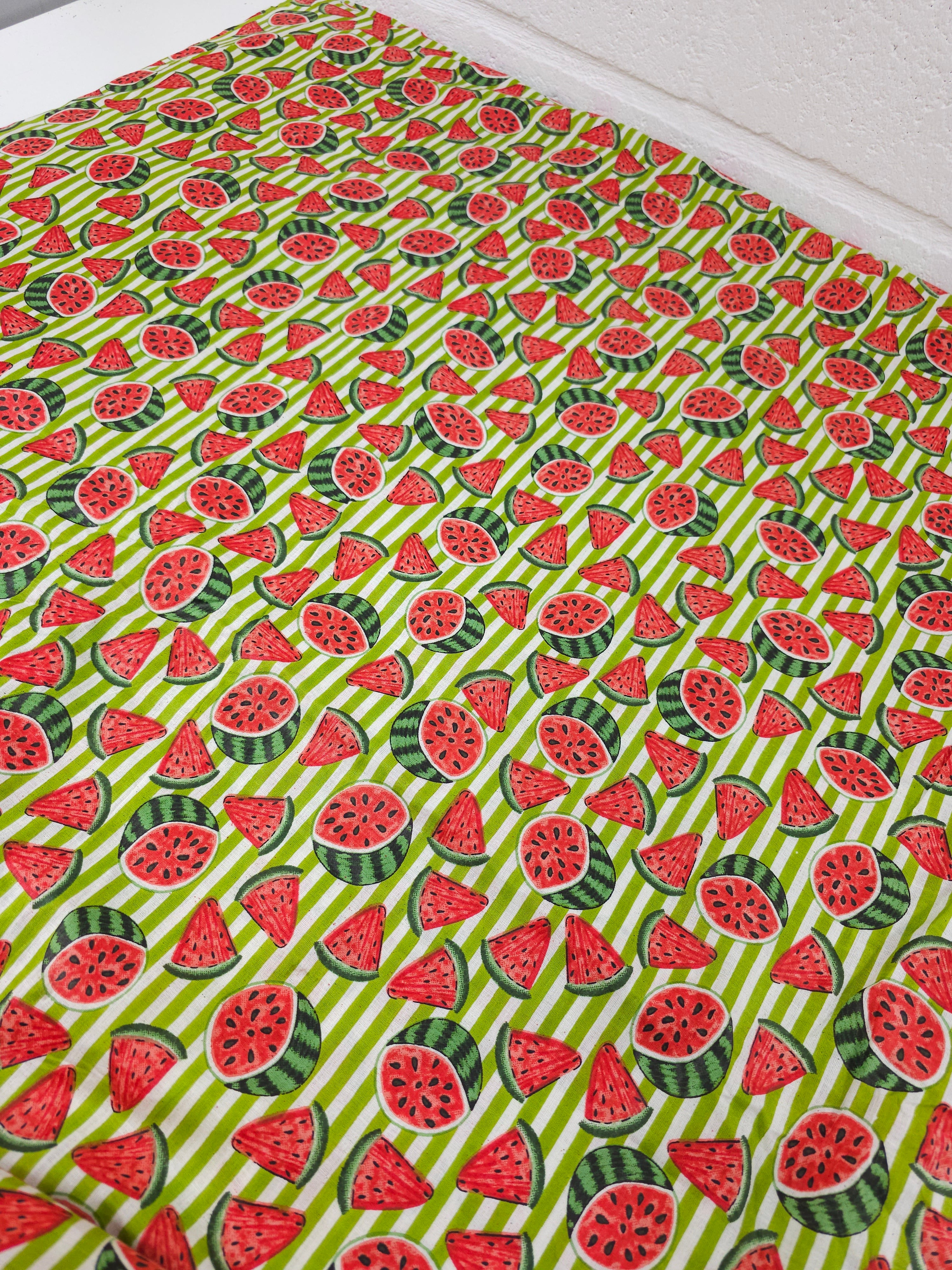 Lime Watermelon Stripe Lightweight Cambric Cotton