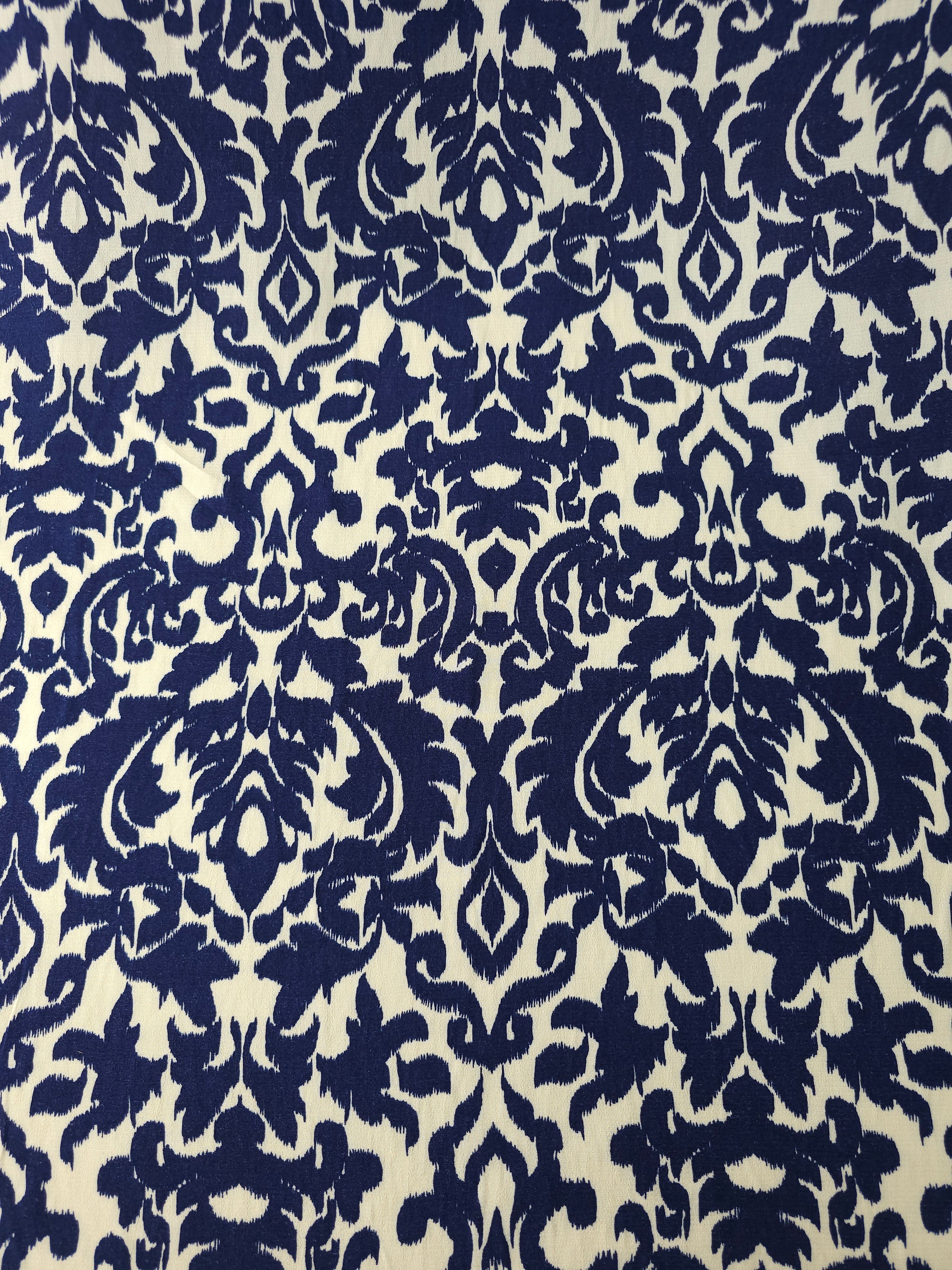 Navy/Cream Damask Viscose Crepe