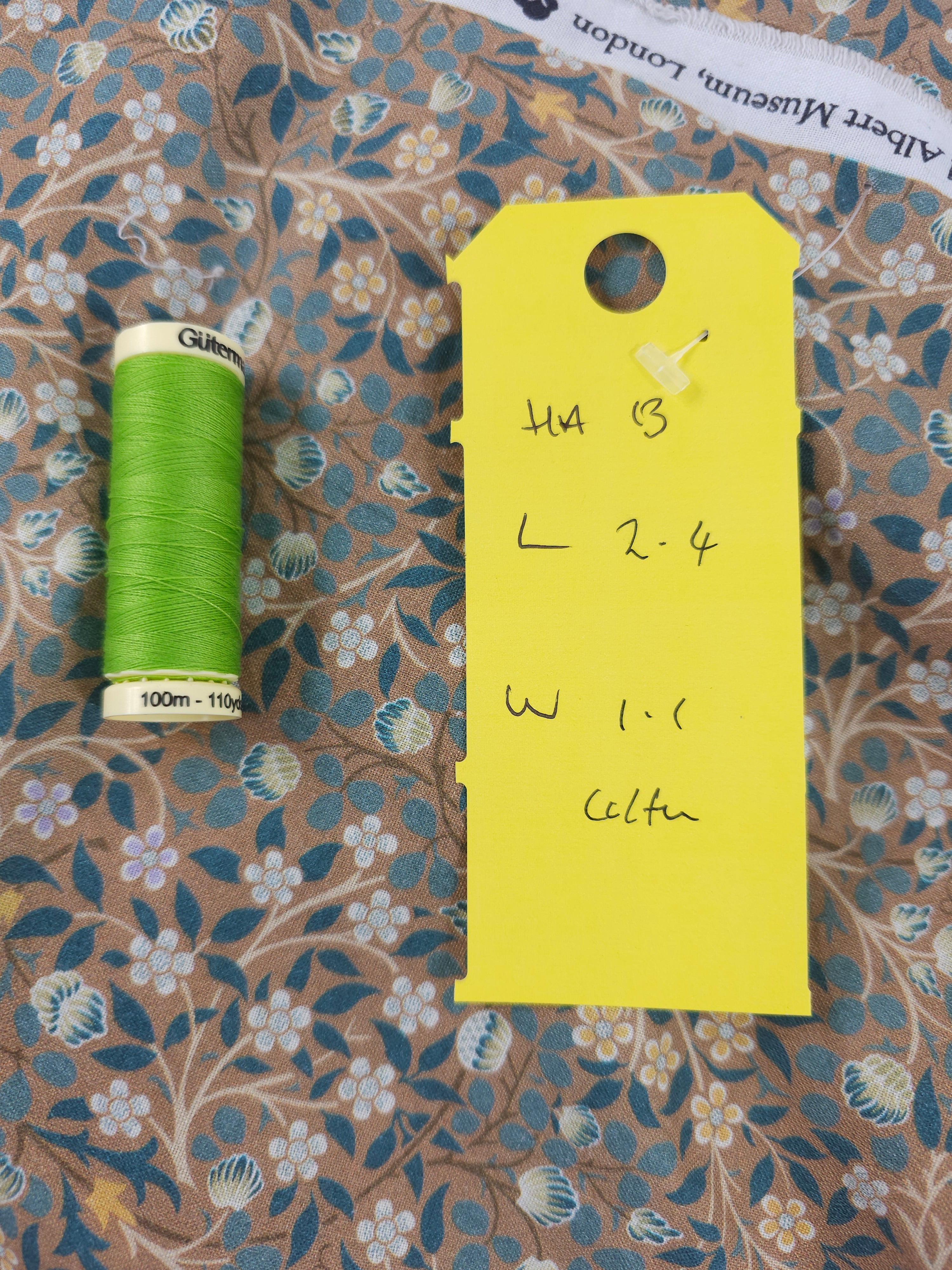 Beige blue traditional floral vine Cotton- 2.4m piece