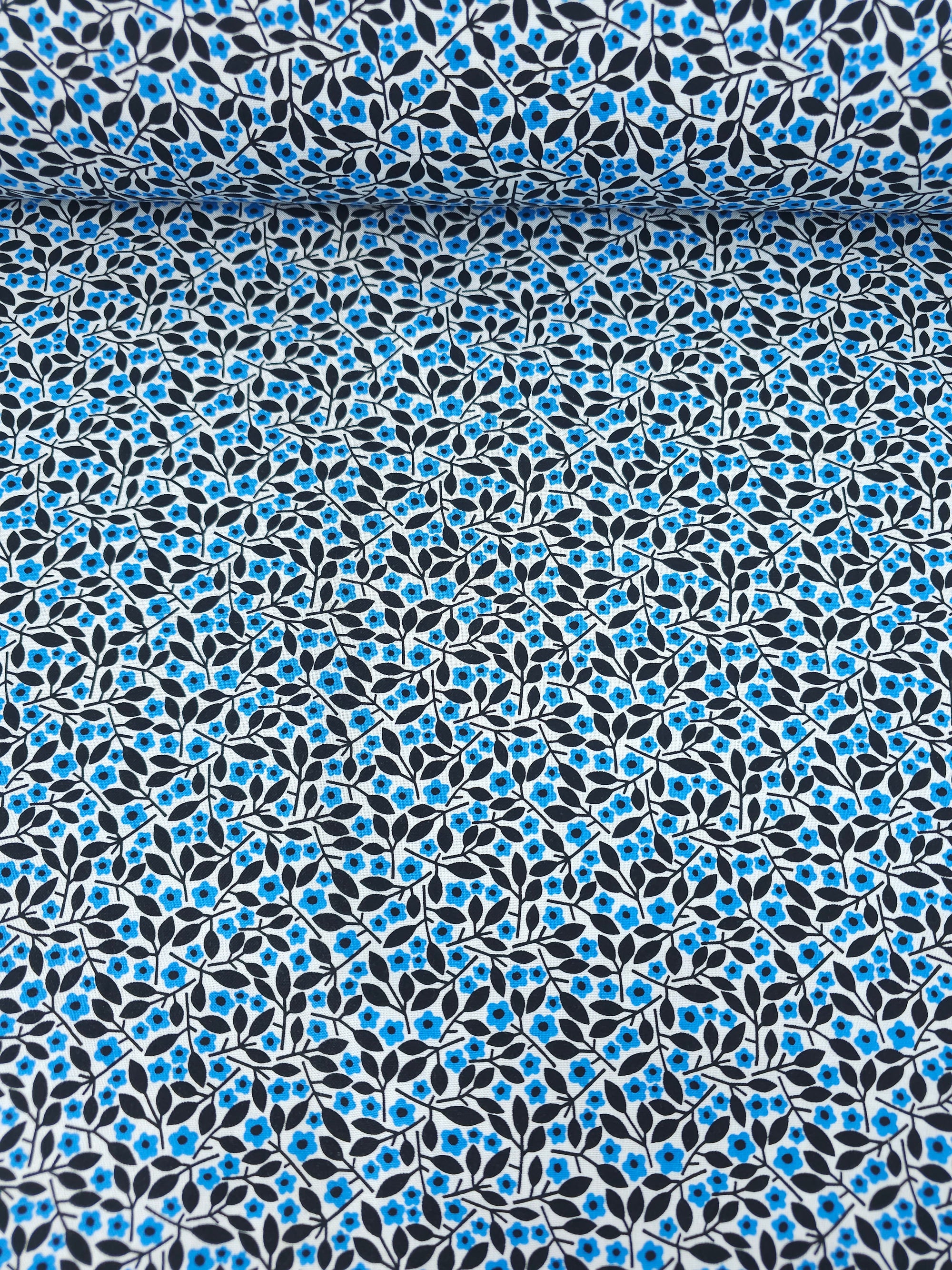 Blue/Black Spinning Floral Petal 100% Cotton