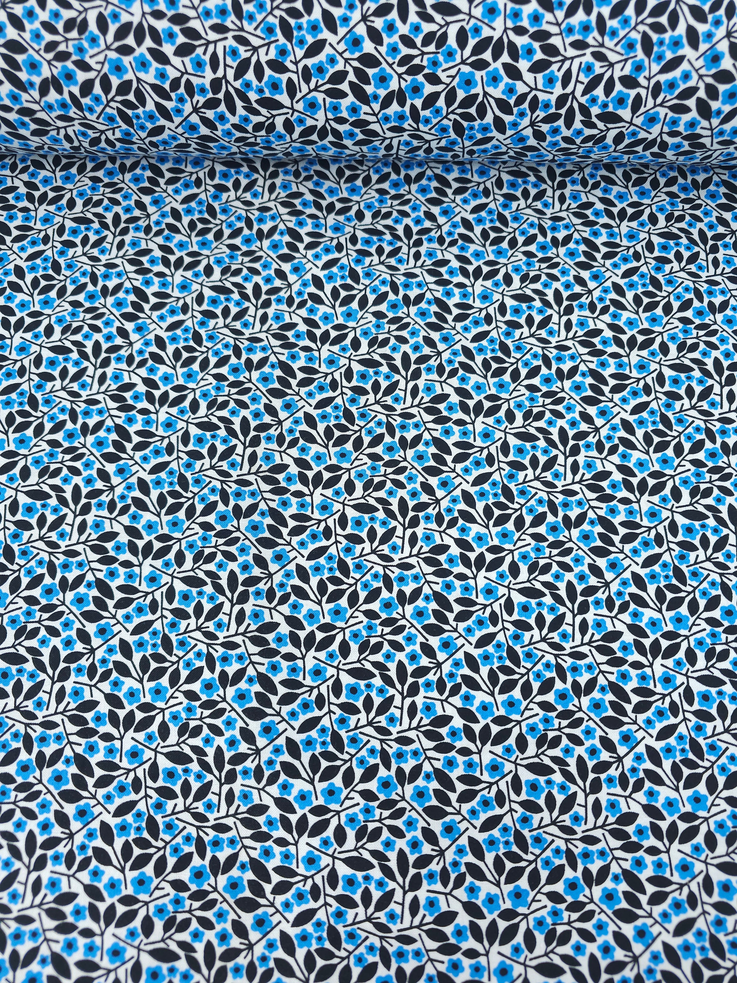 Blue/Black Spinning Floral Petal 100% Cotton