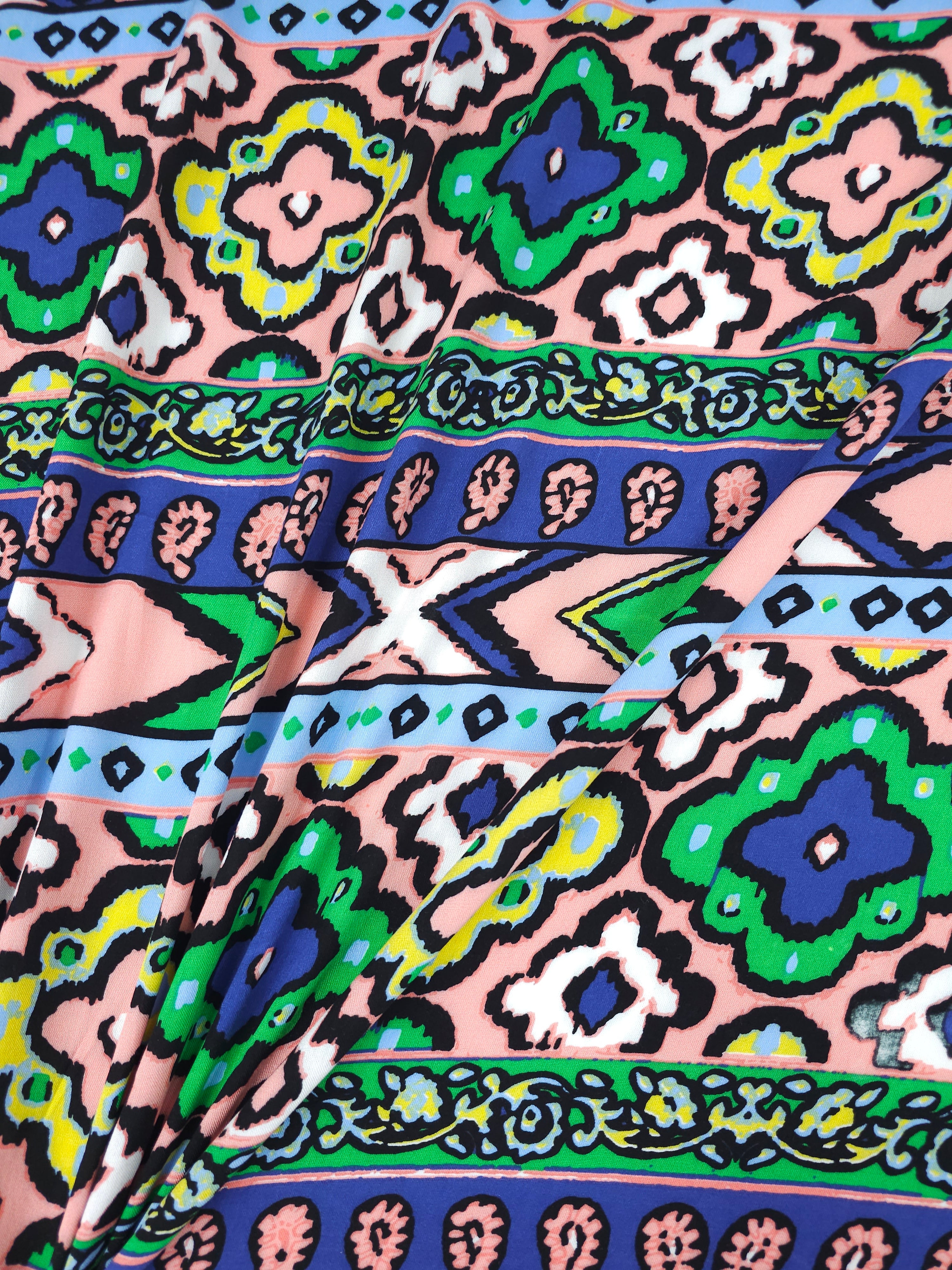 Quirky Tile Stripe Viscose Challis
