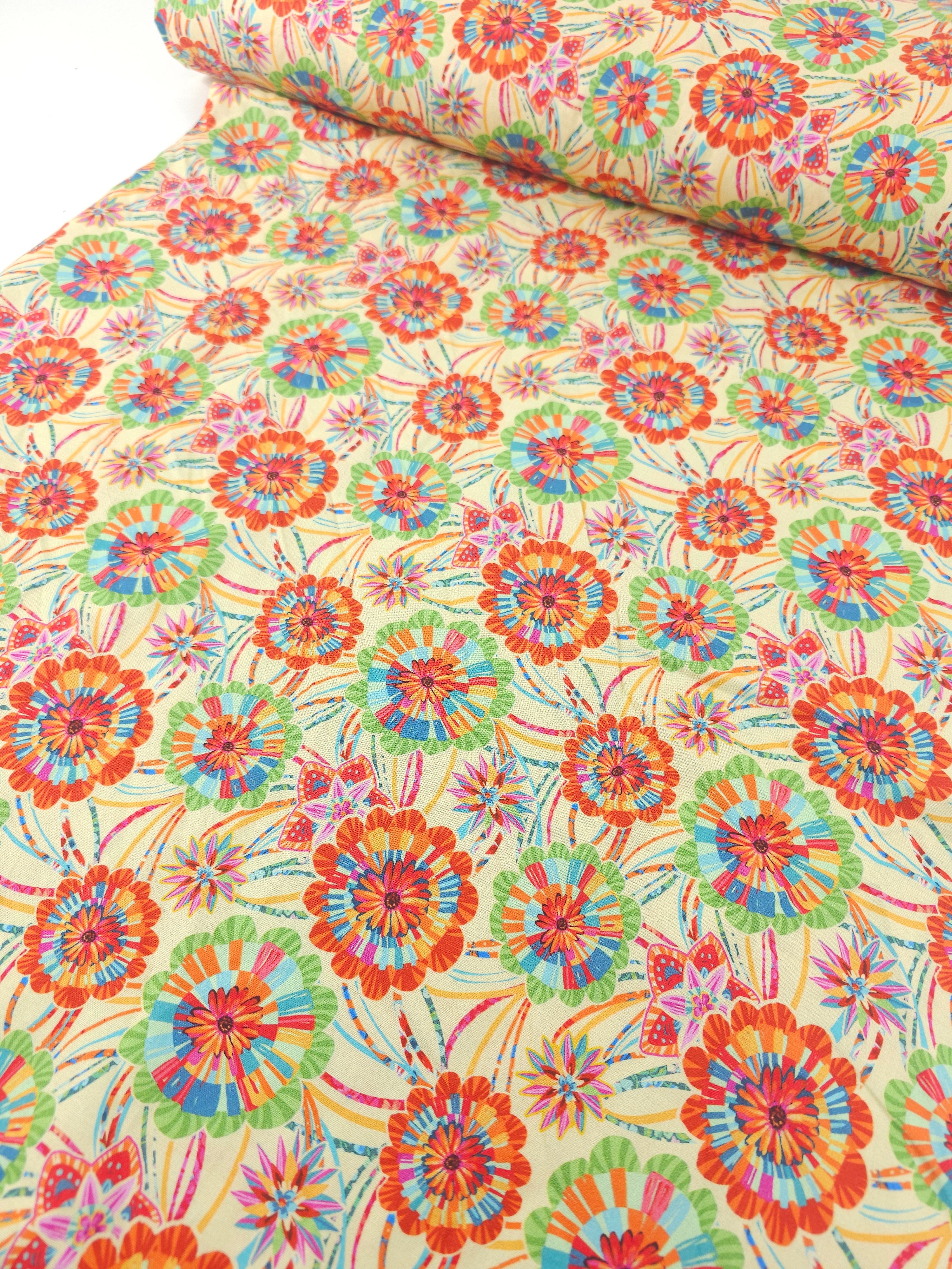 Pale Yellow Mandala Festival 100% Cotton - Odile Bailloeul