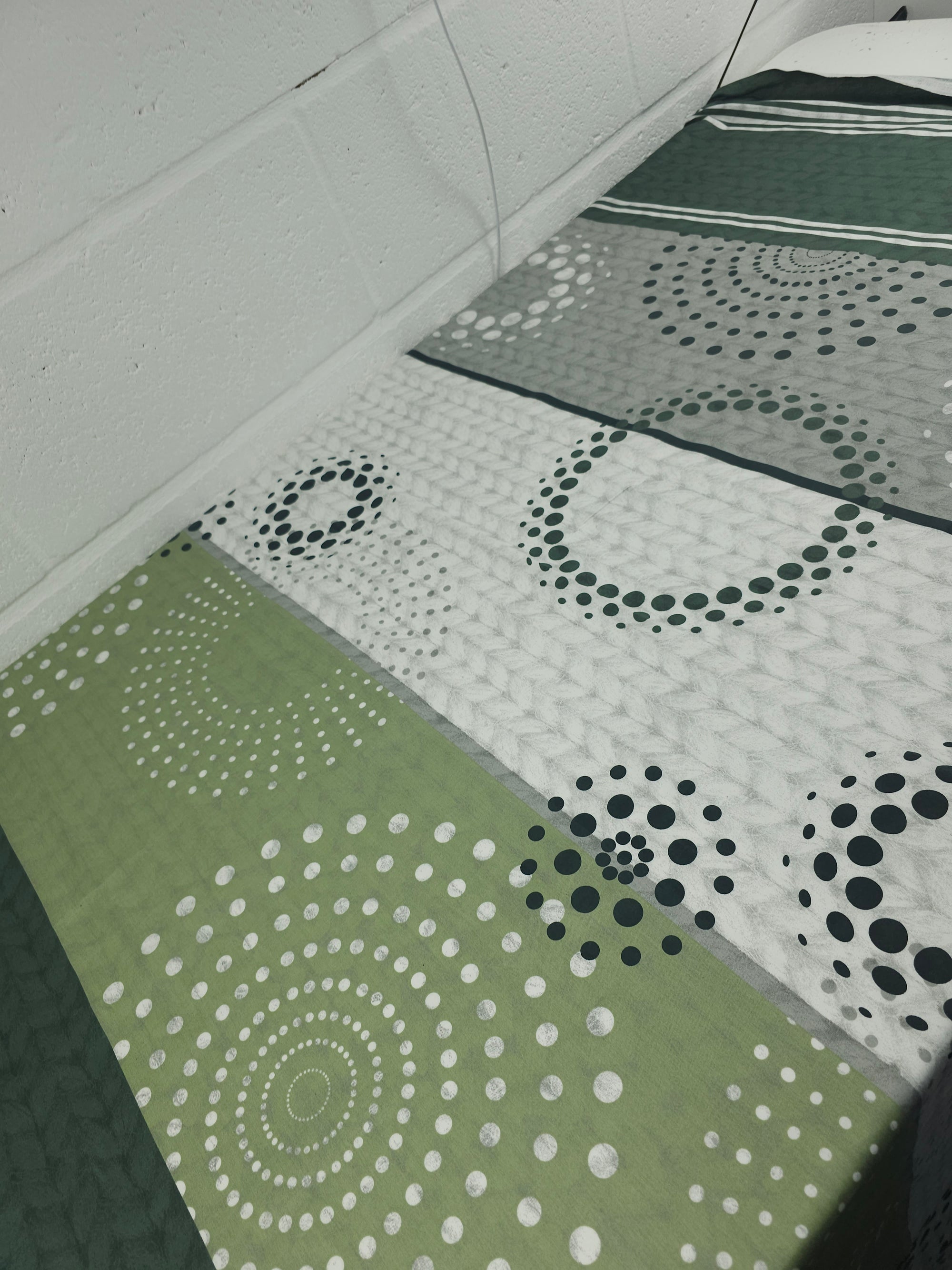 Green/Grey Polka Sprial Stripe Shifter Cotton Sateen 62"