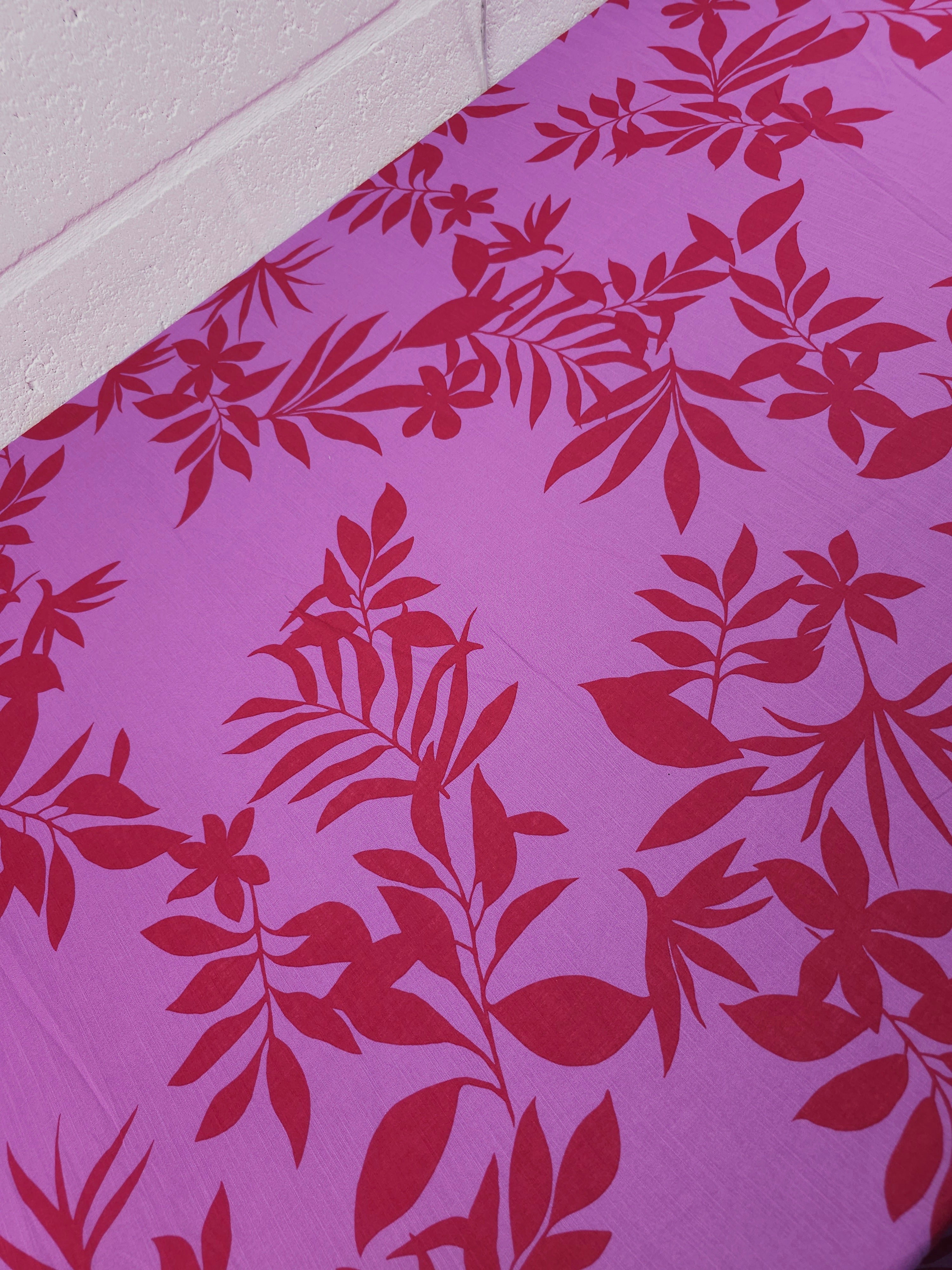 Purple/Wine Leaf Vine Lightweight Slub Viscose