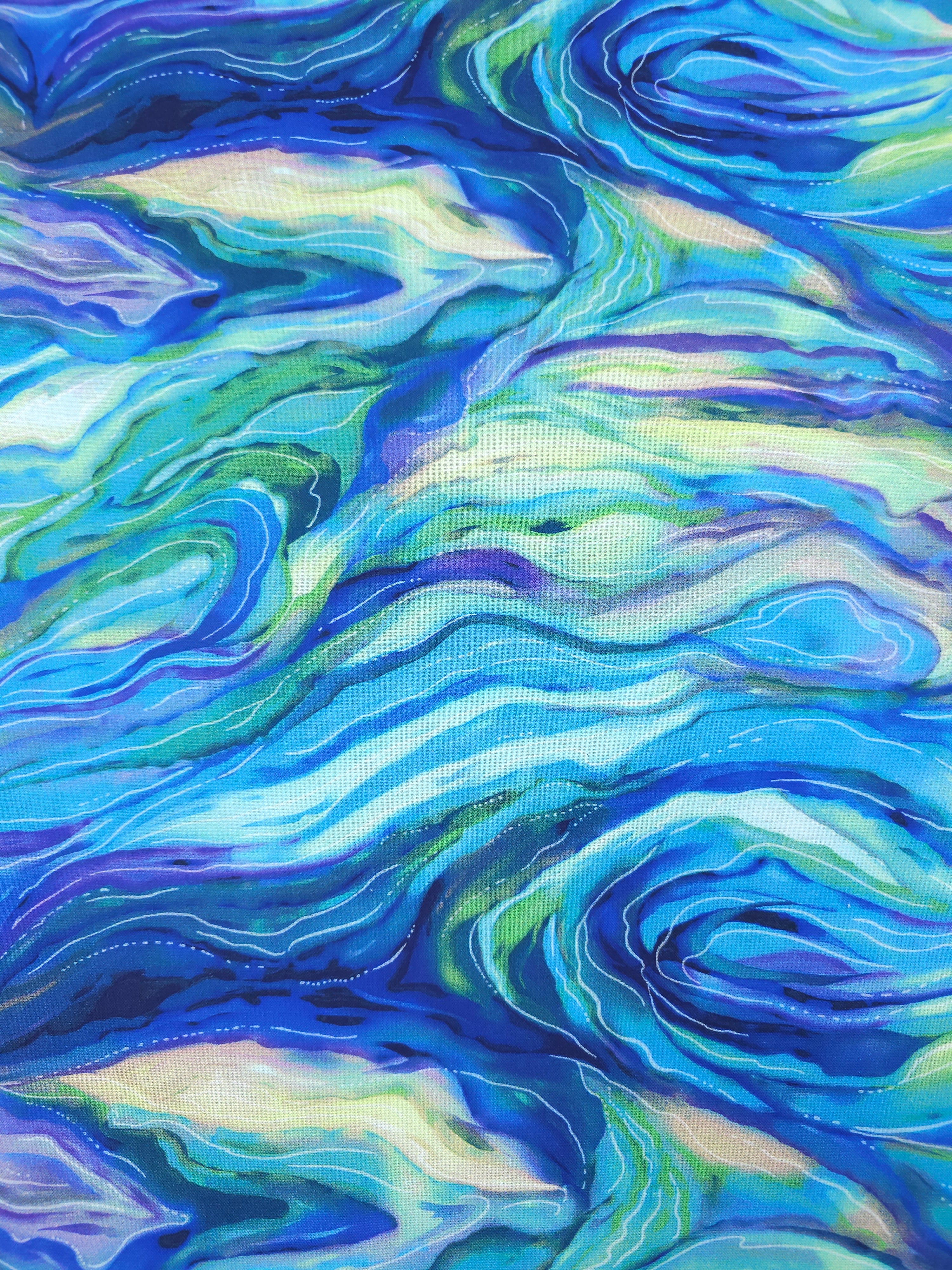 Blue/Green Wild Wave 100% Cotton 106" - Robert Kaufman *EXTRA WIDE*