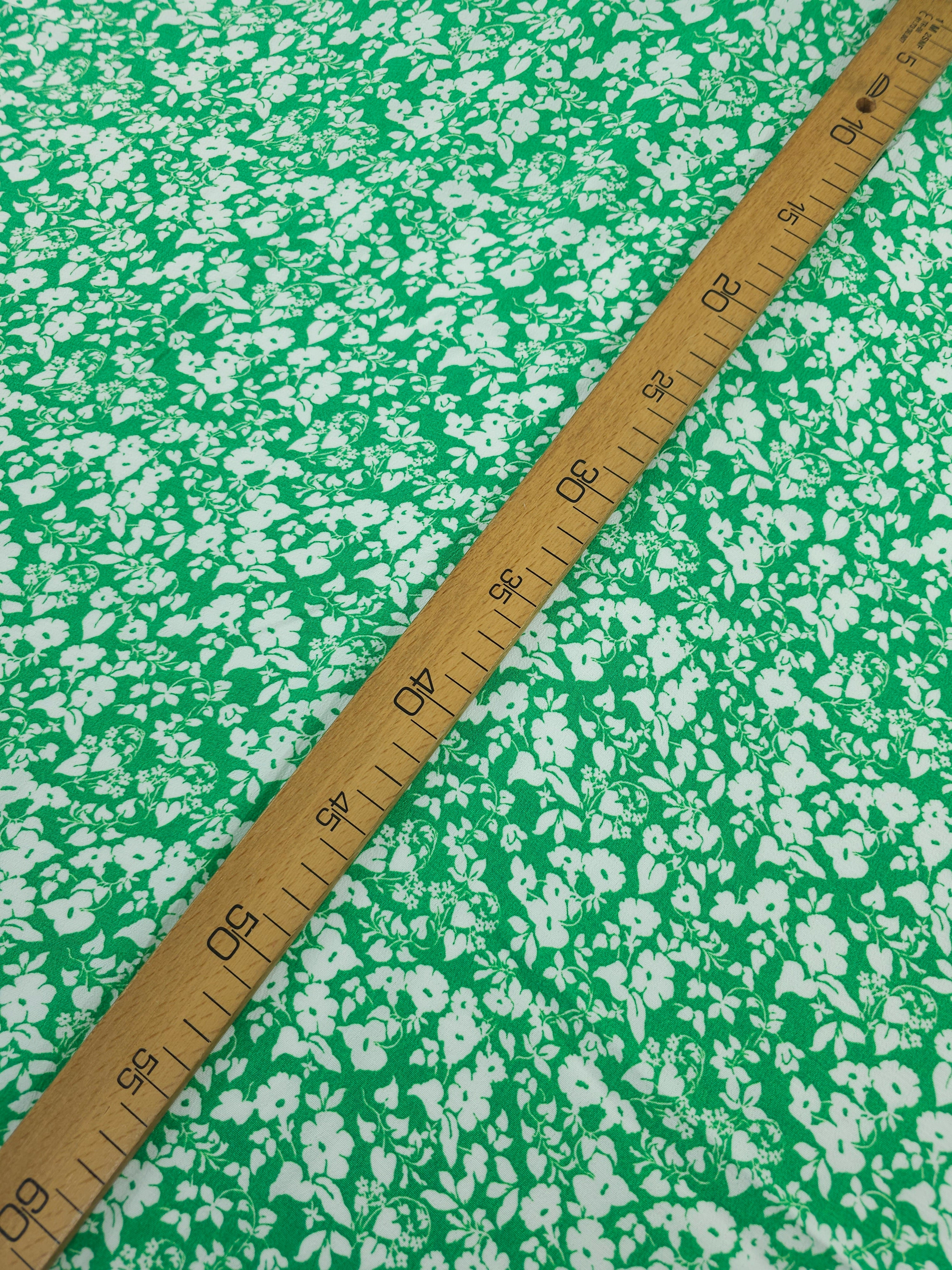 Green/White Floral Leaf Viscose Crepe
