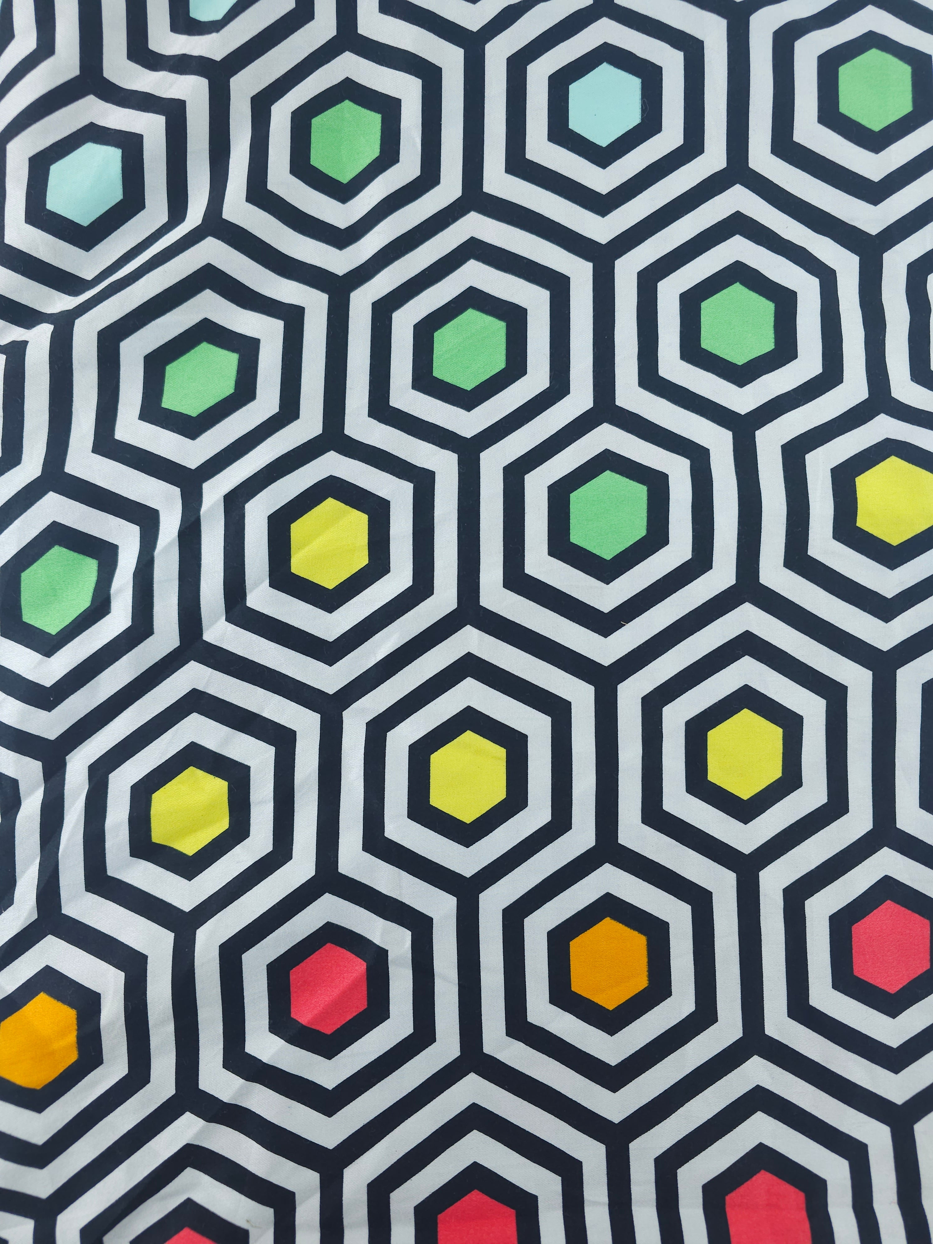 Bold rainbow hexagon Cotton sateen- 1.1m piece