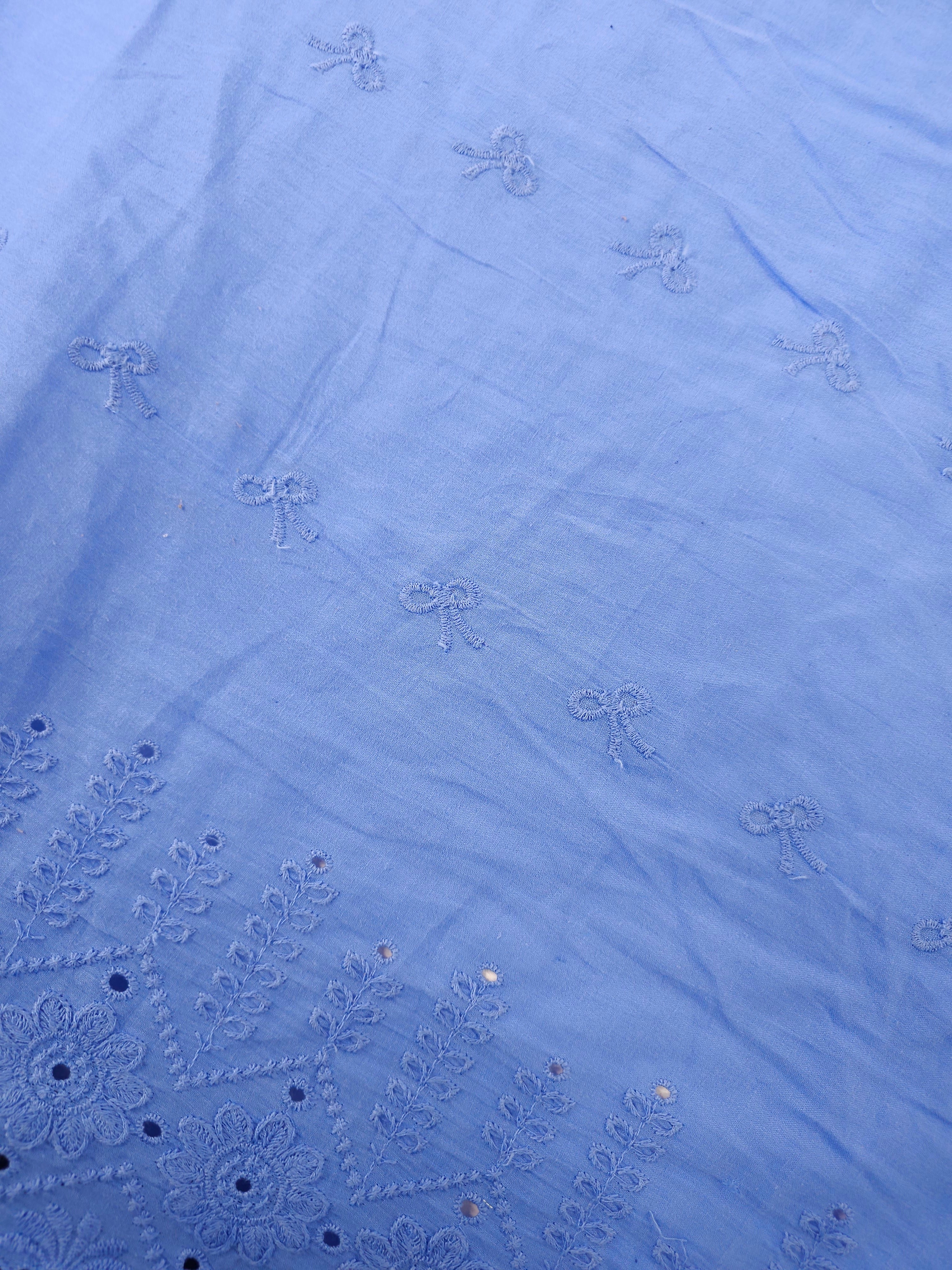 Periwinkle Blue Bow Floral Cambric Cotton Broderie Anglaise