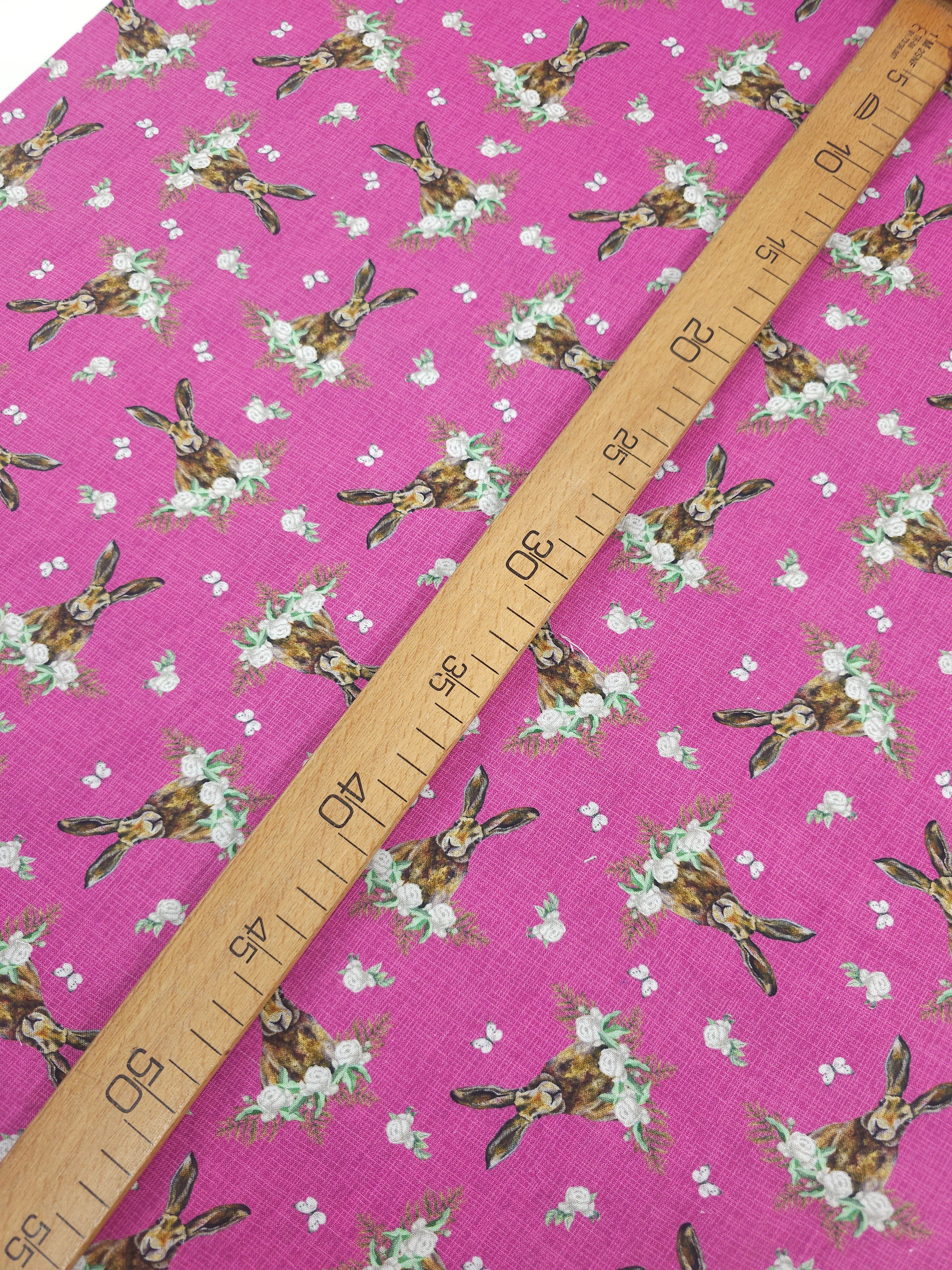 Magenta Woodland Floral Bunny 100% Cotton - Sarah Payne