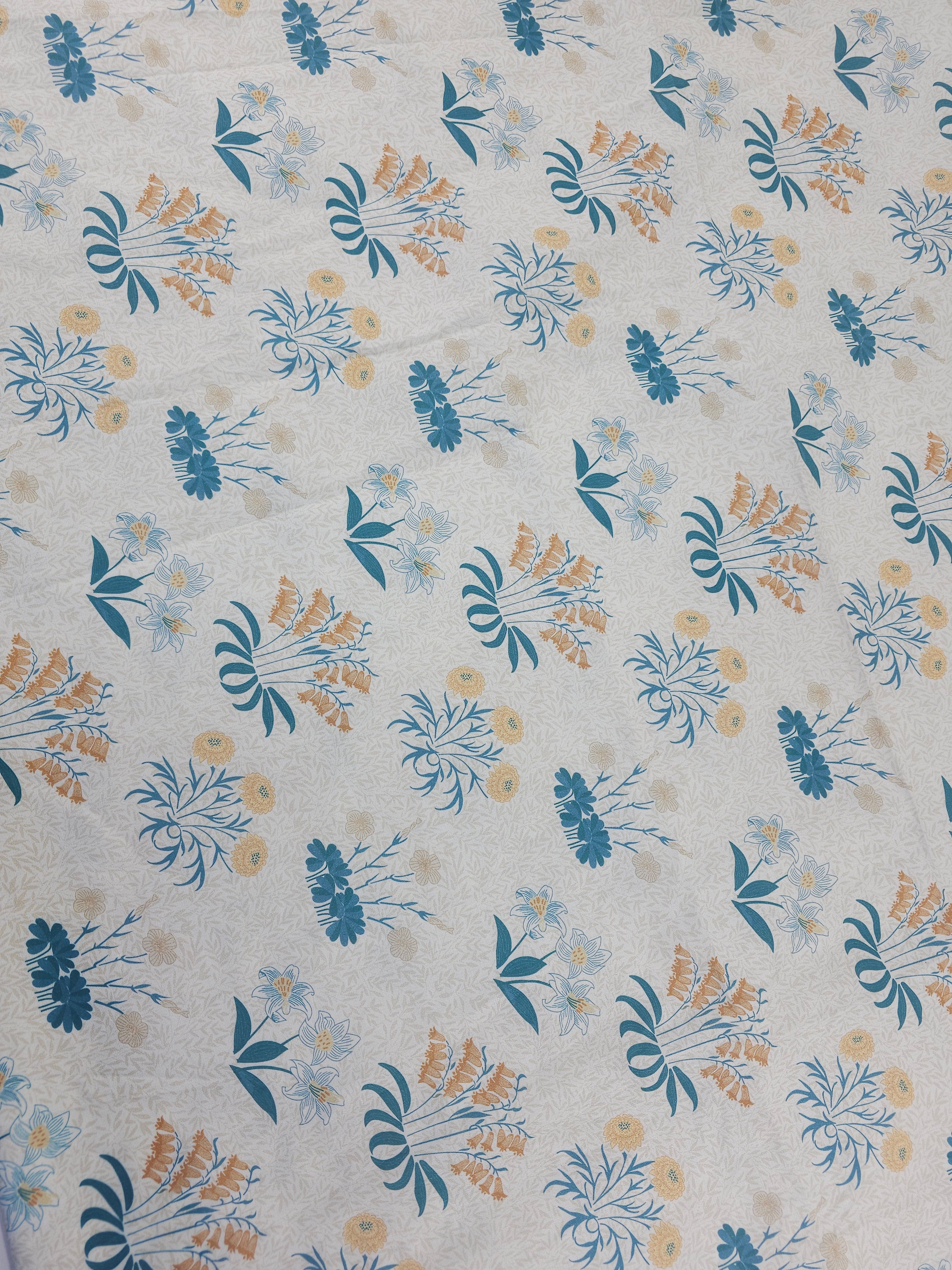 Traditional blue apricot floral Cotton- 2.3m piece