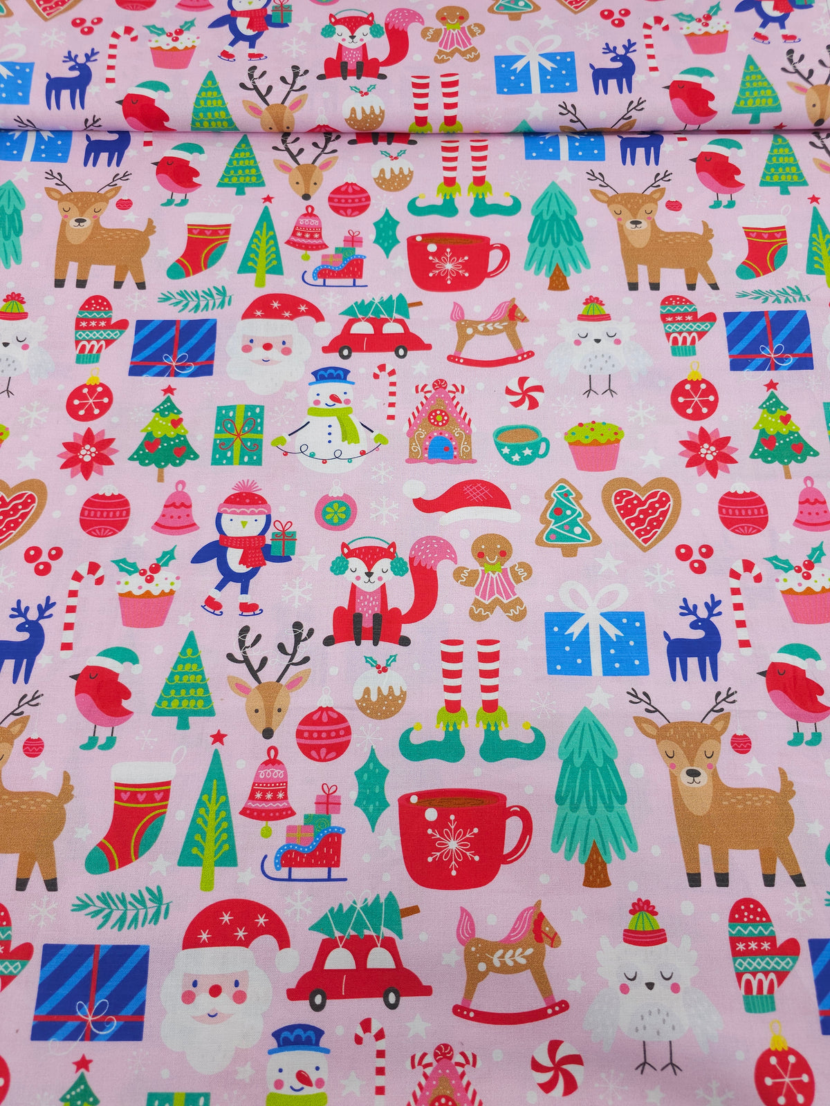 Light Pink Christmas Novelty 100% Cotton