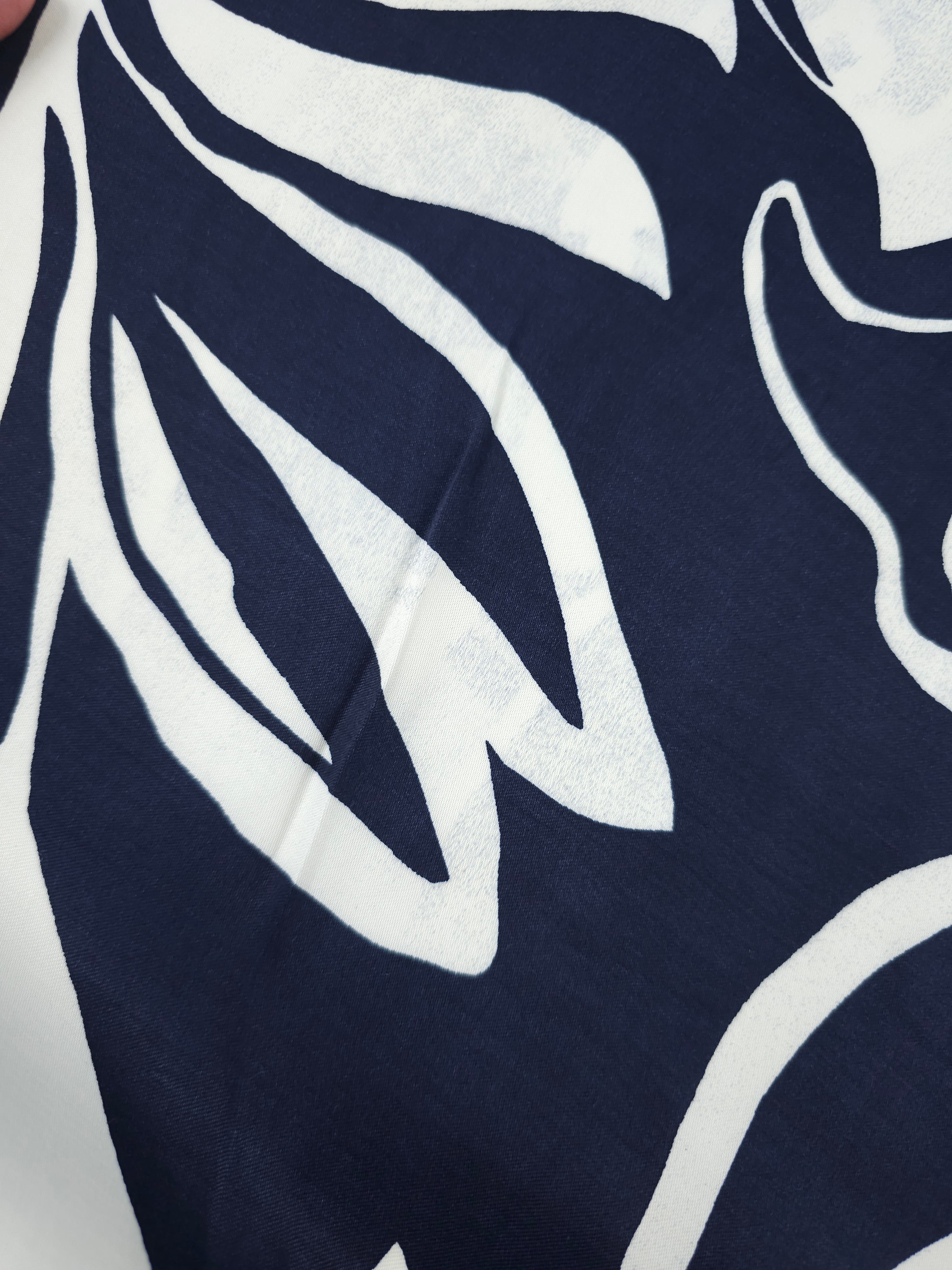 Navy/Off-White Sketch Floral Viscose Satin *DEFECT*