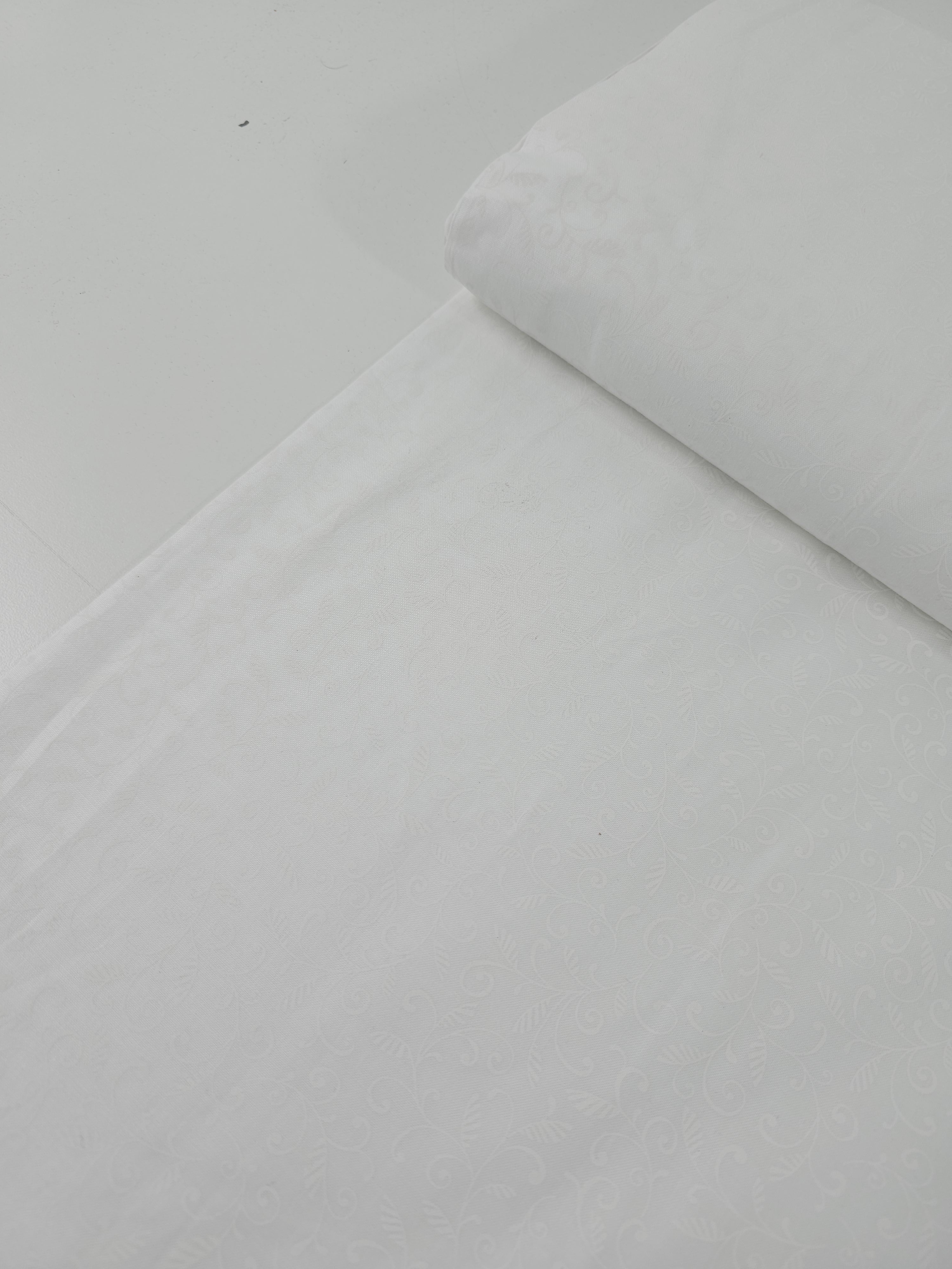 Swirly Leaf Vine White On White Tonal 100% Cotton