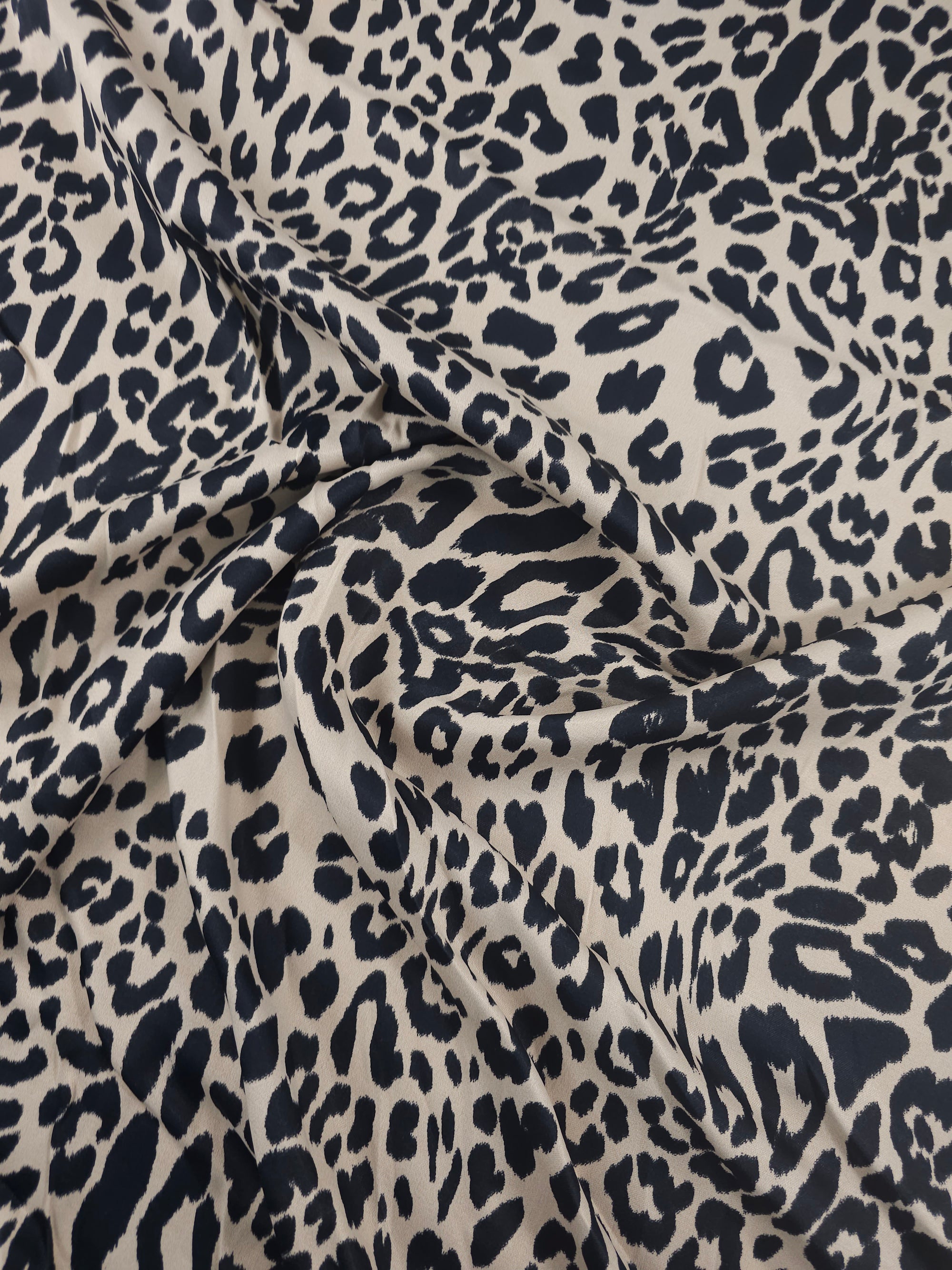 Ecru/Black Leopard Viscose Satin