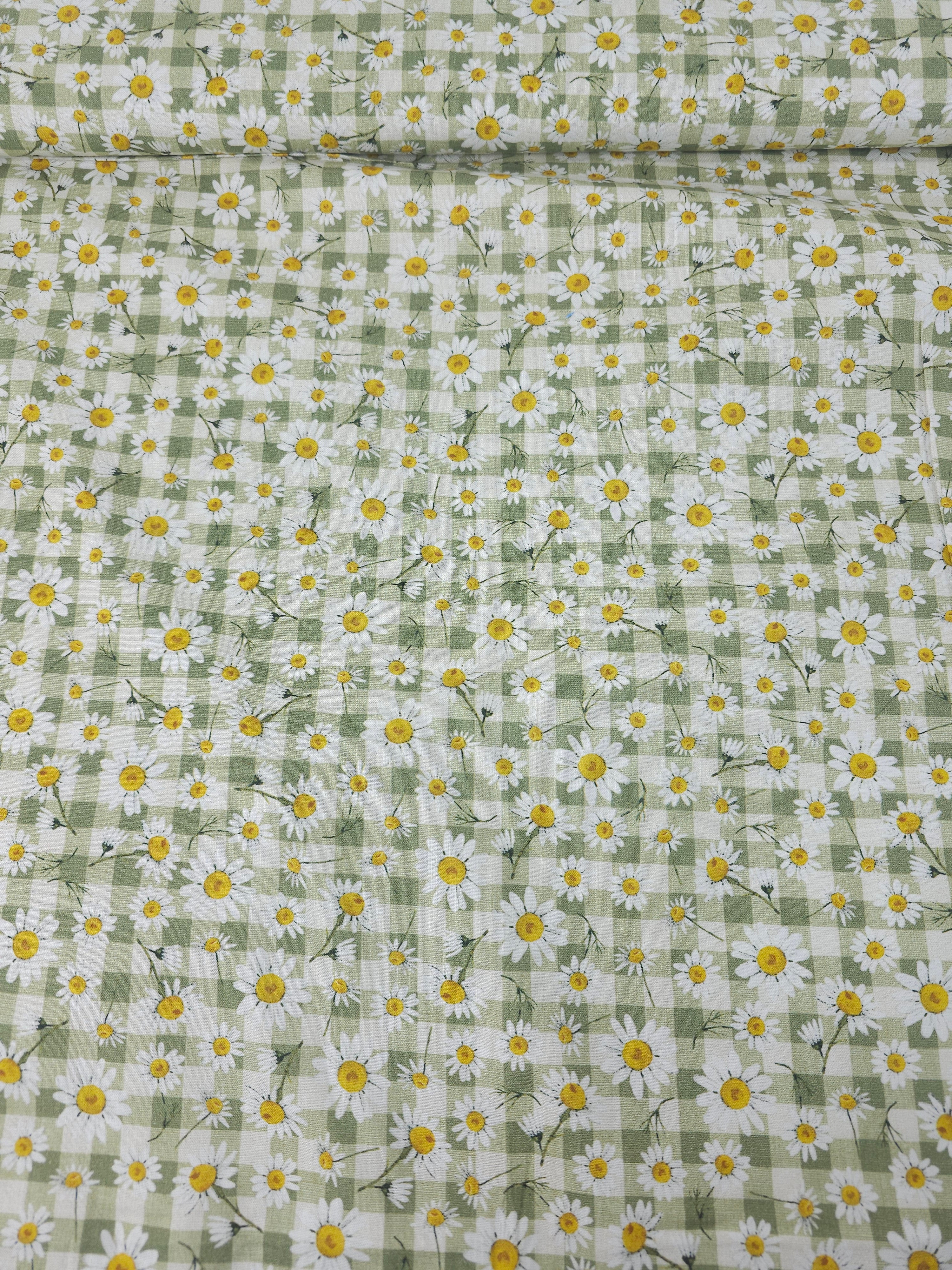 Sage Daisy Gingham 100% Cotton