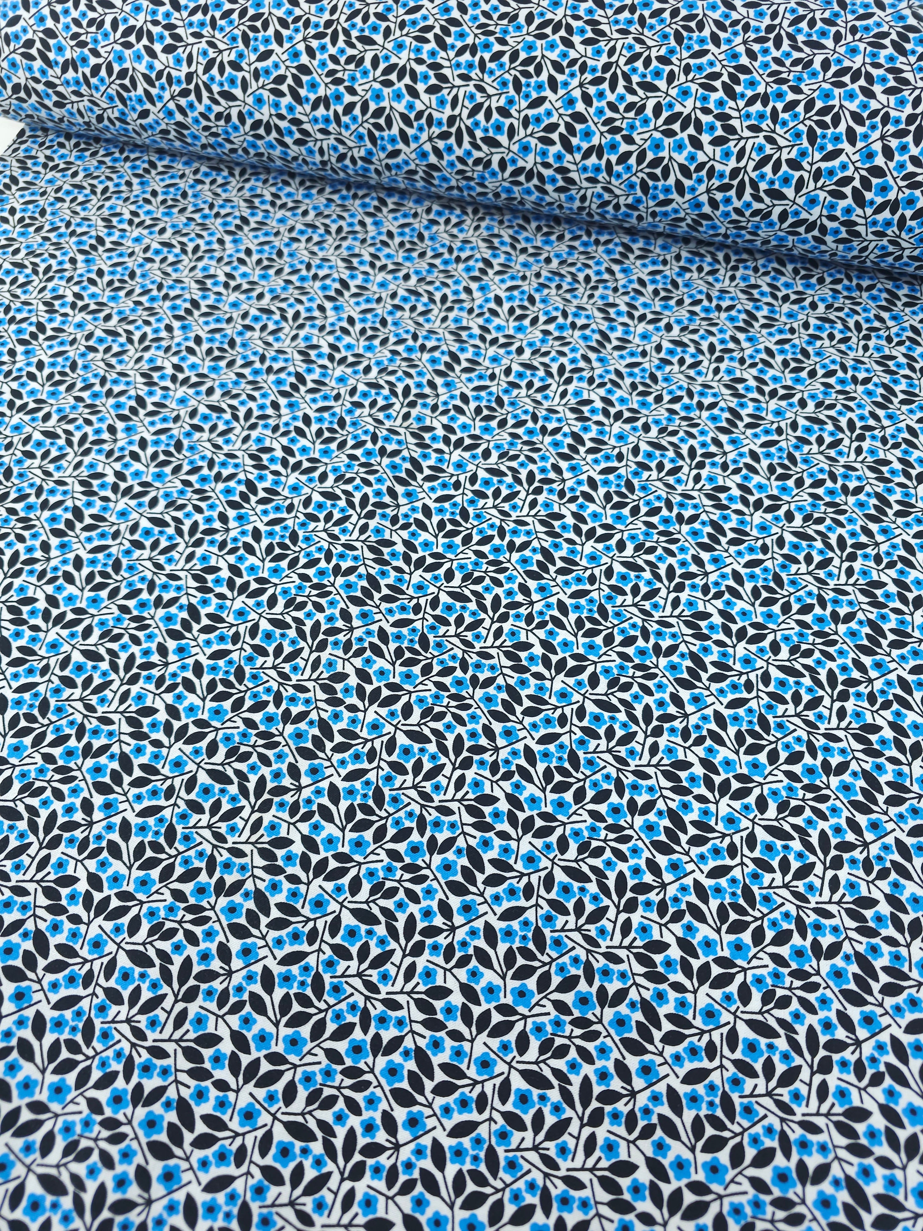 Blue/Black Spinning Floral Petal 100% Cotton