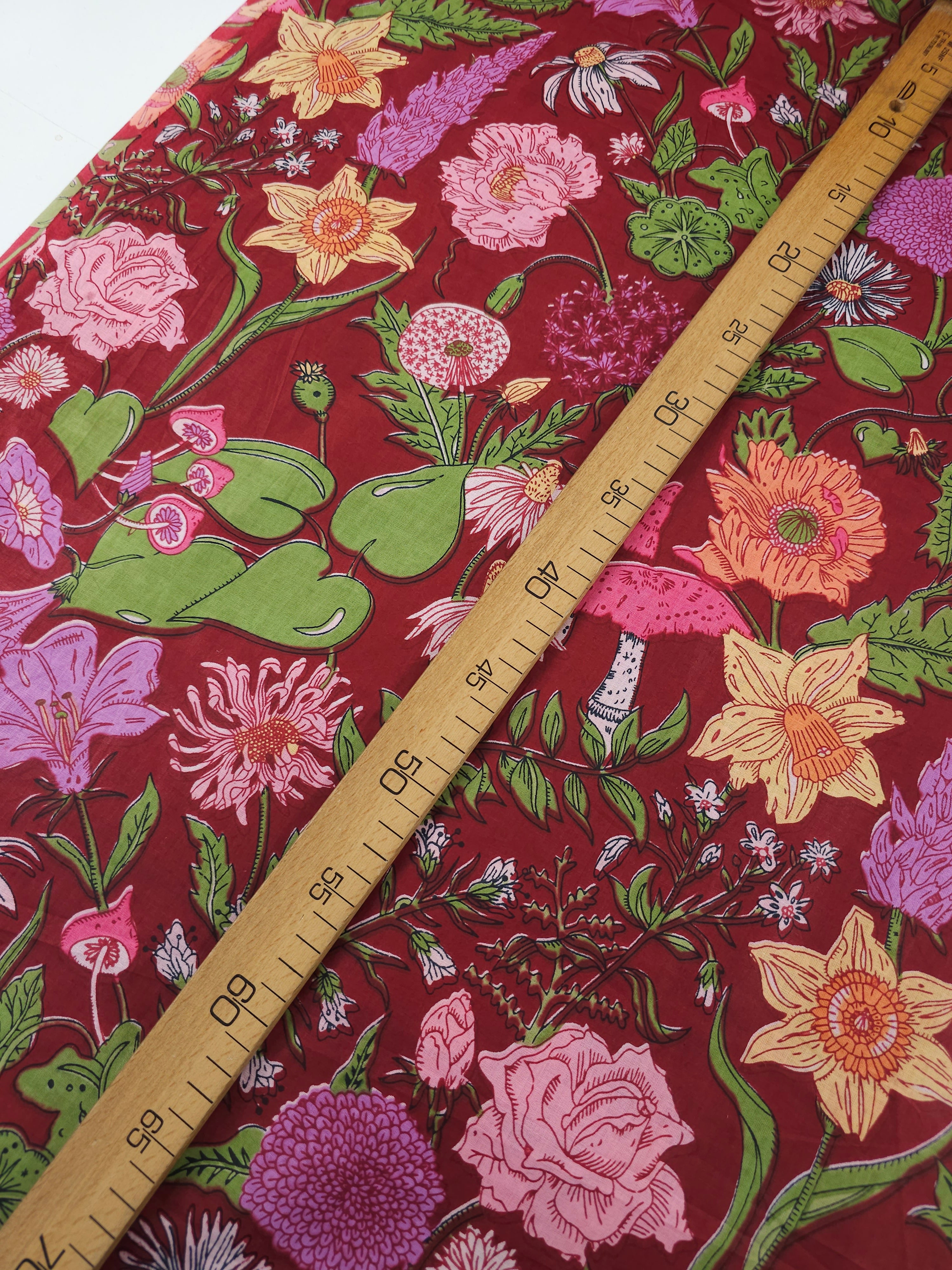 Burgundy Floral Shroom Field Cambric Cotton