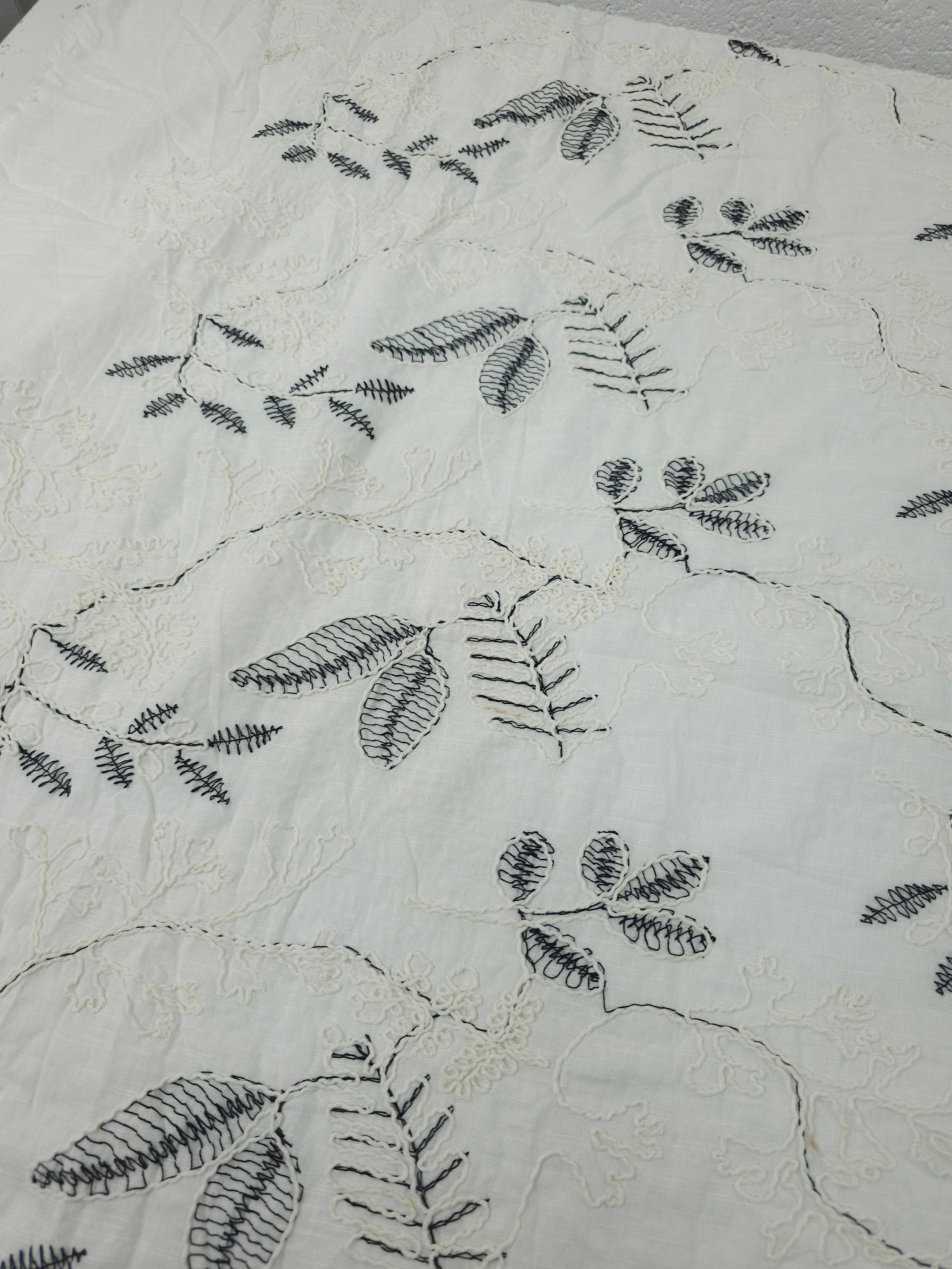 Black/Ivory Leaf Trail Cotton Slub Broderie Anglaise