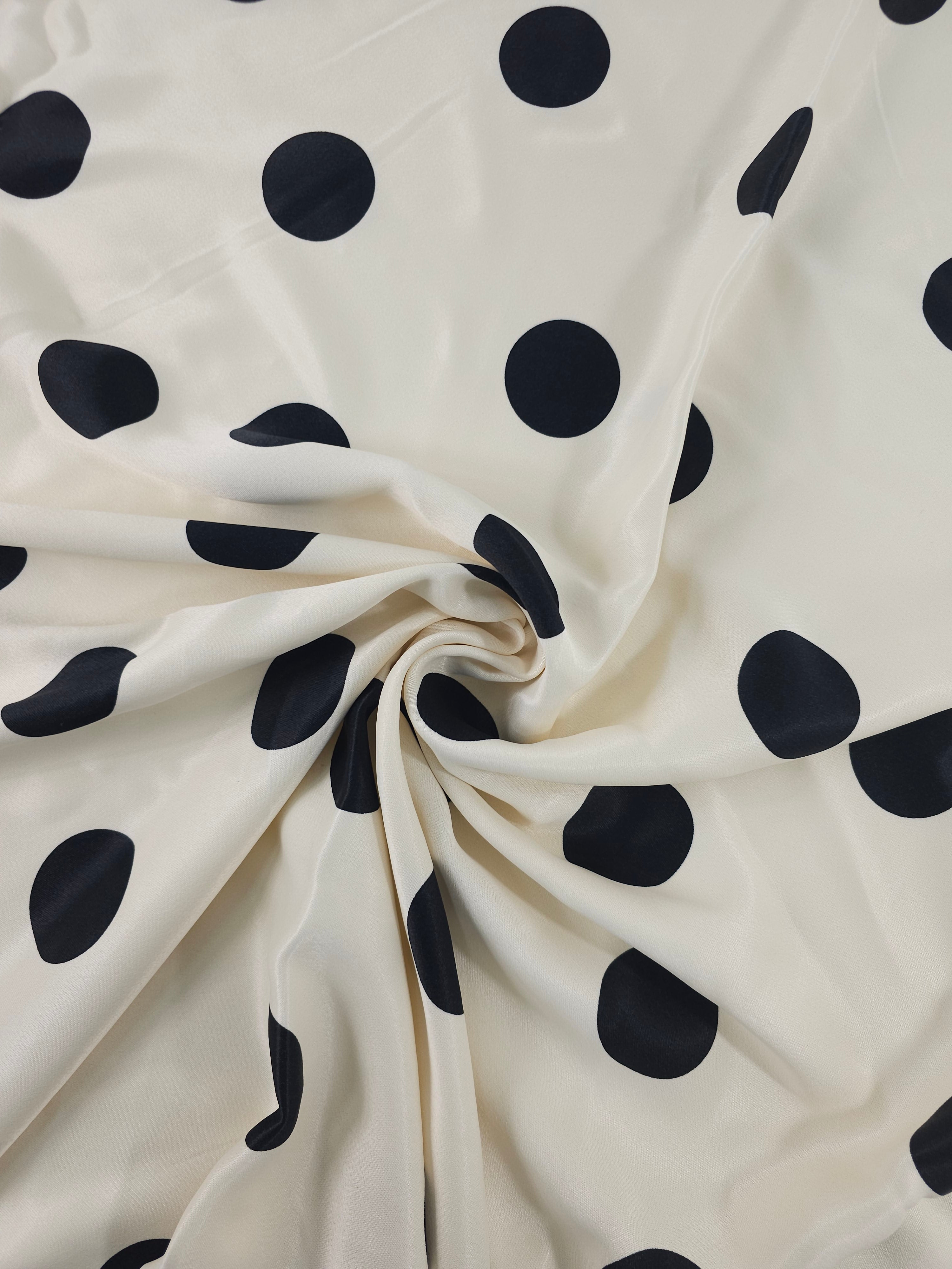 Light Cream/Black Large Polka Spot Viscose Satin