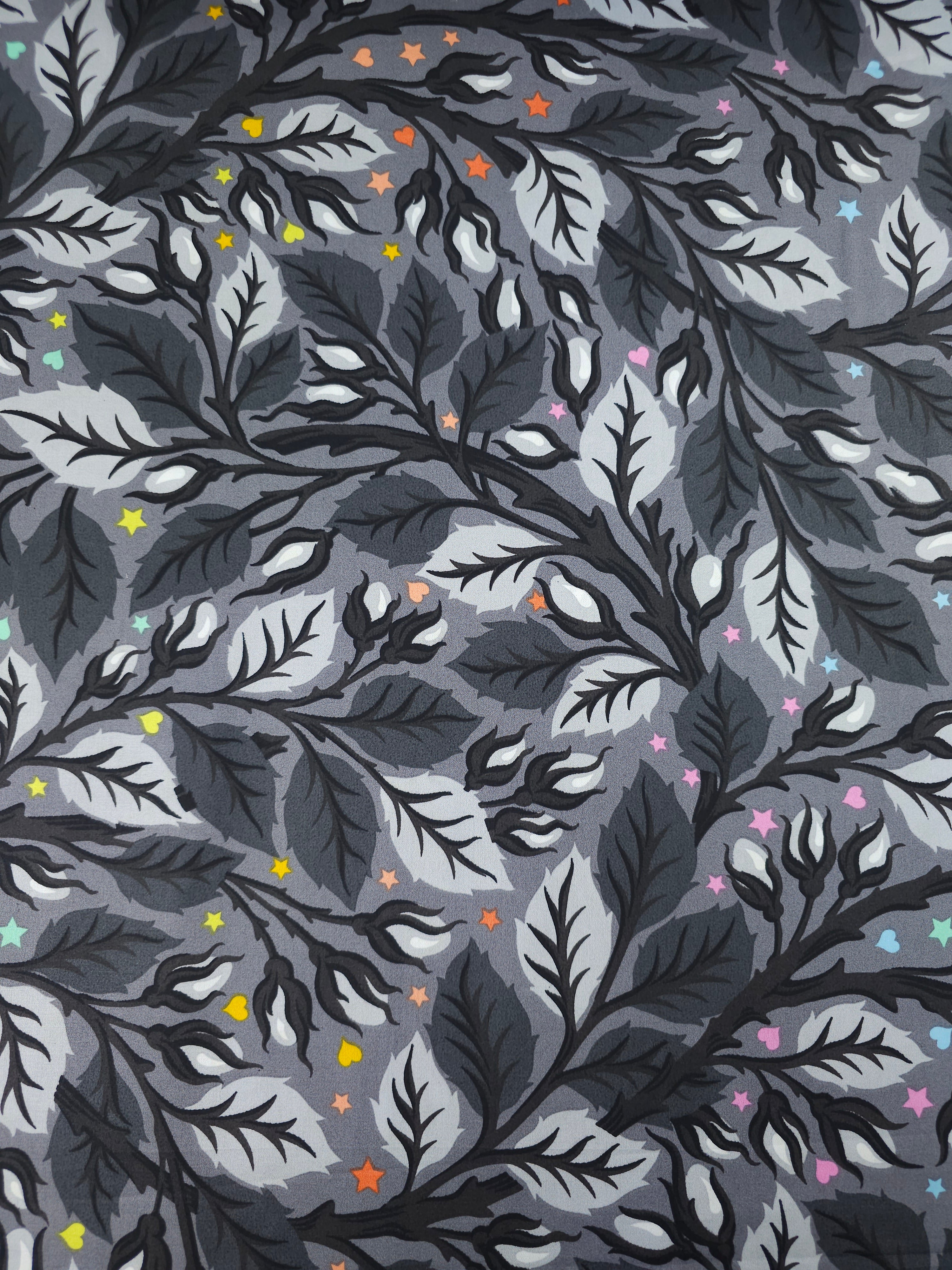 *PRE ORDER* Carbon Grey Nip In The Bud Graywork Cotton Sateen 106" - Tula Pink *EXTRA WIDE*