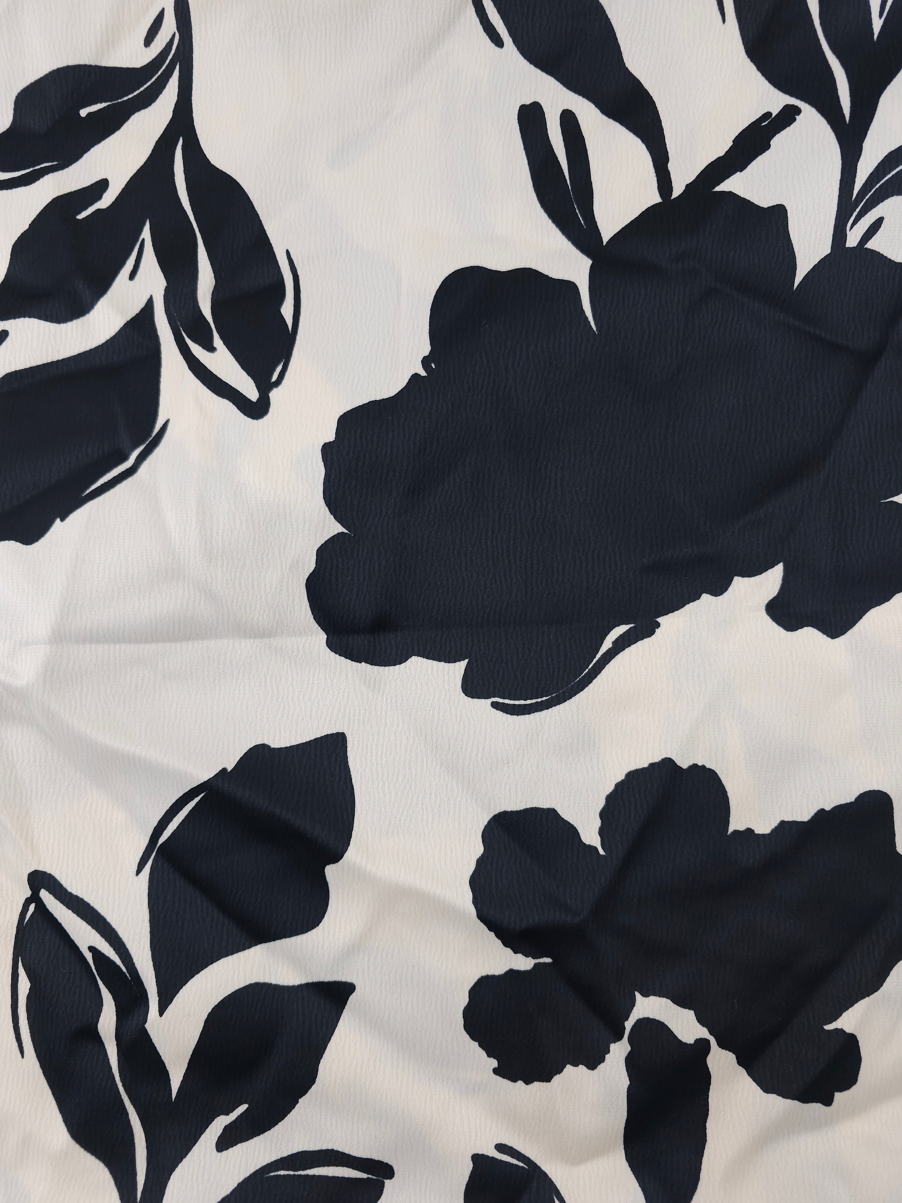 Bold black flower silhouettes Viscose sateen- 1.6m piece