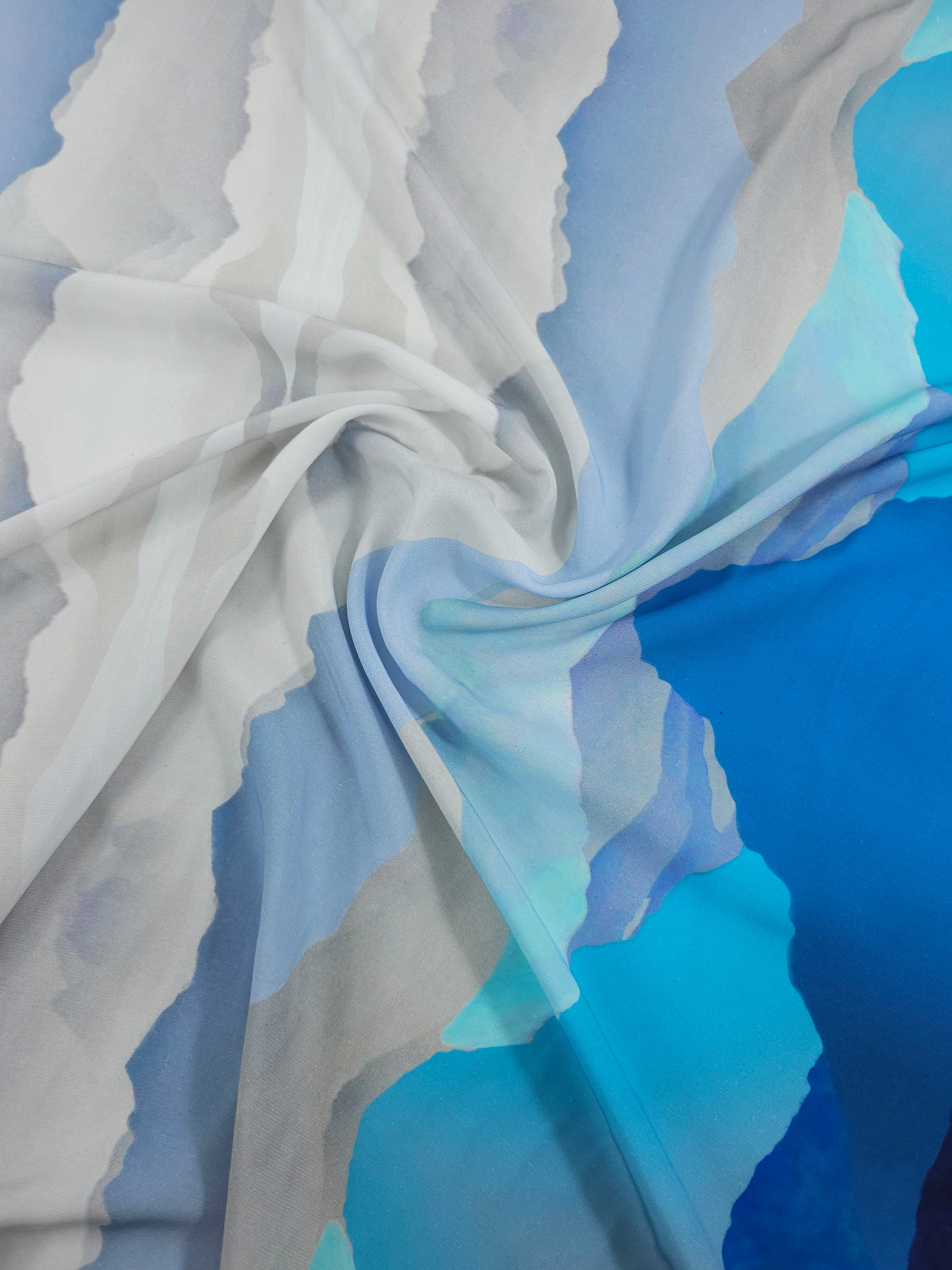 Blue Symmetrical Cloud Sunset Viscose Crepe