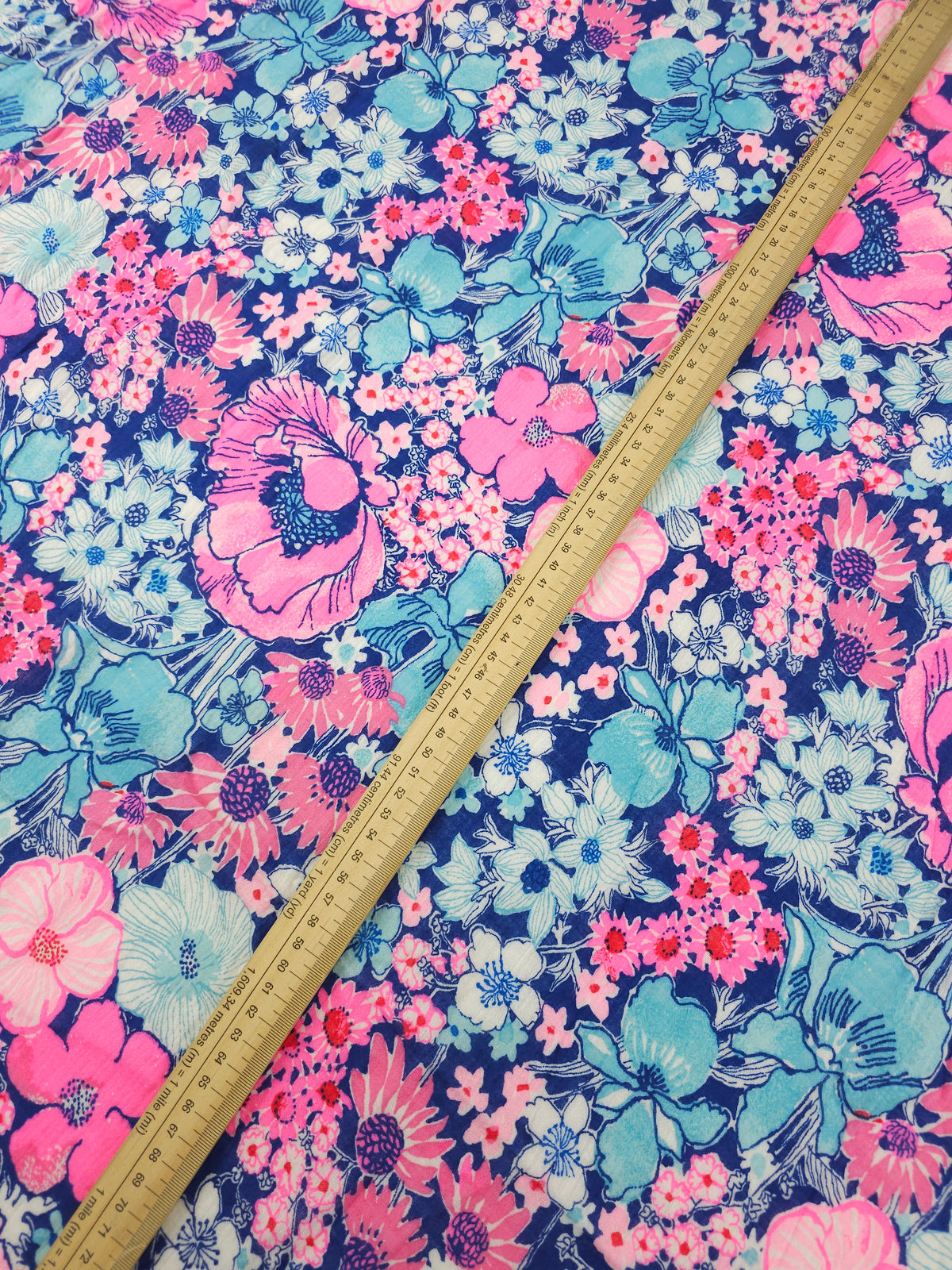 Neon Pink/Blue Floral Bloom Crinkled Double Gauze - Lilly Pulitzer