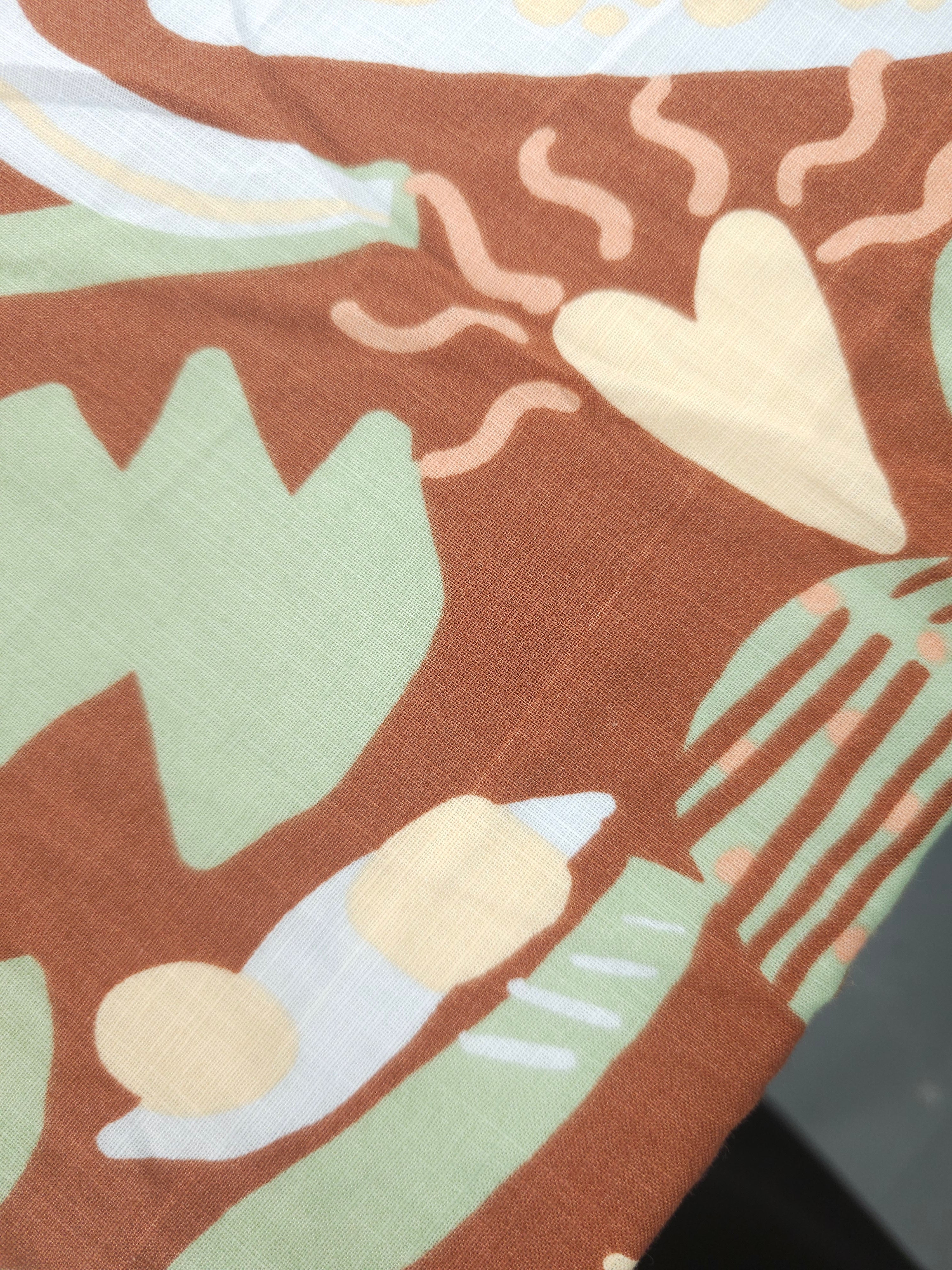 Warm Brown Doodle Palm Leaf Flax Cotton *DEFECT*