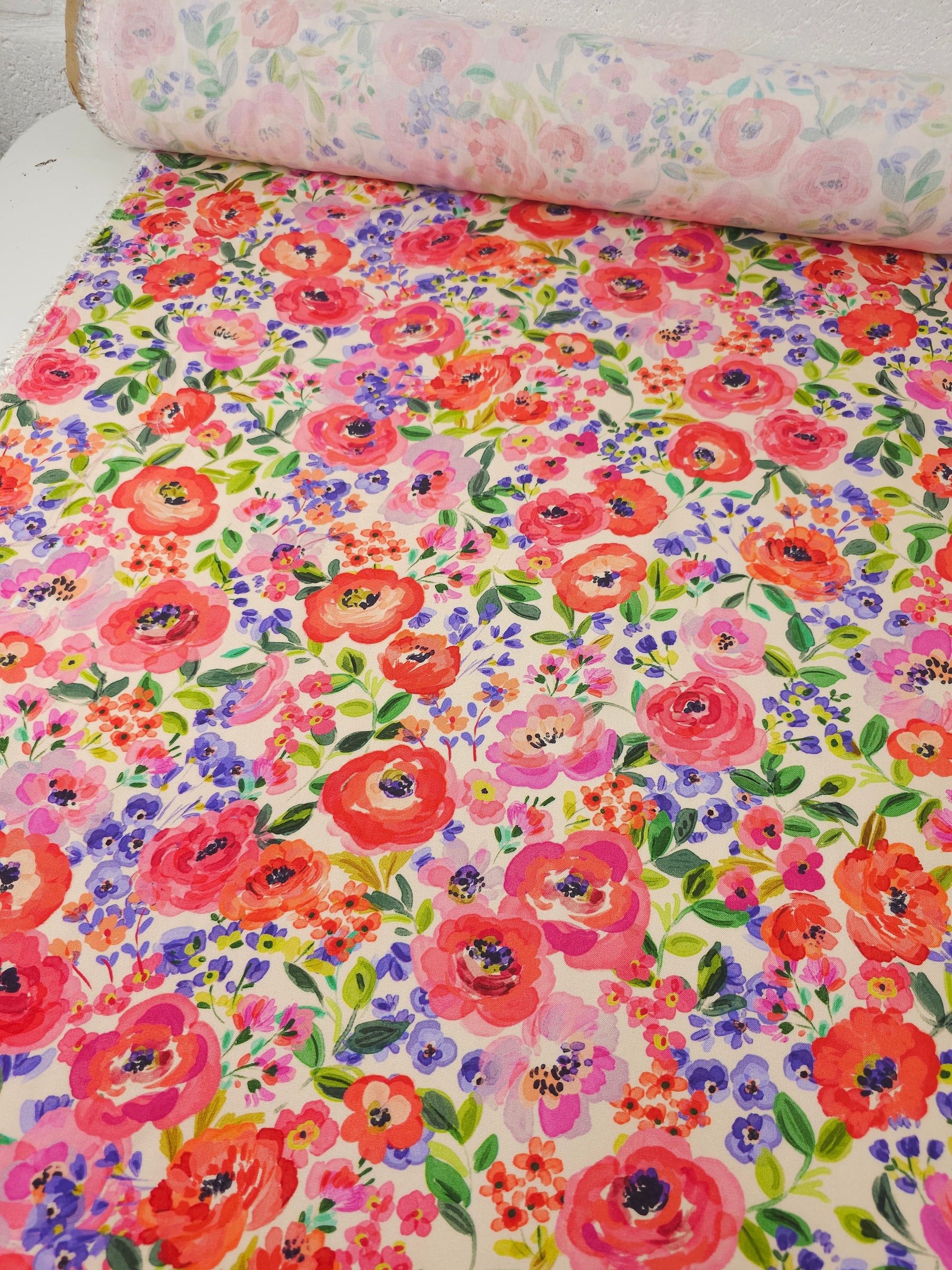 Watercolour Big Floral Bloom Viscose Challis