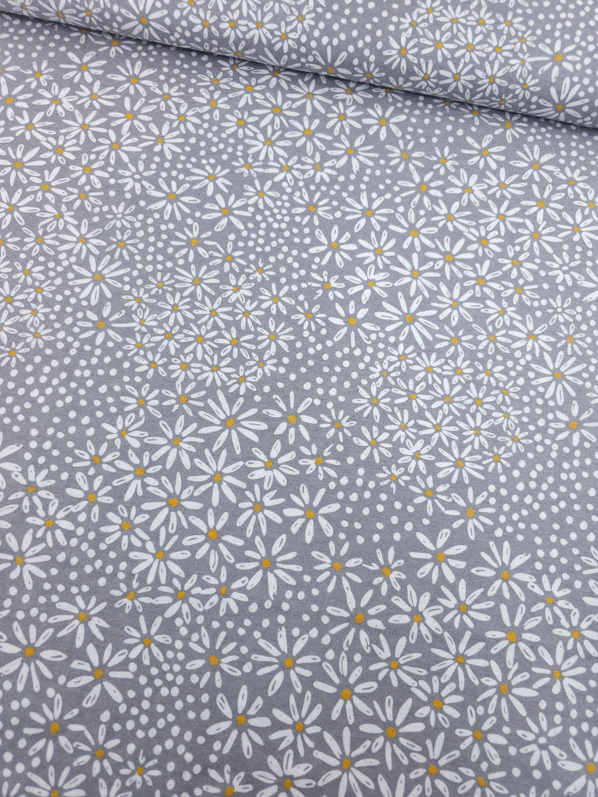 Grey/White Daisy Polka Field Lightweight Flannel Cotton - Joann
