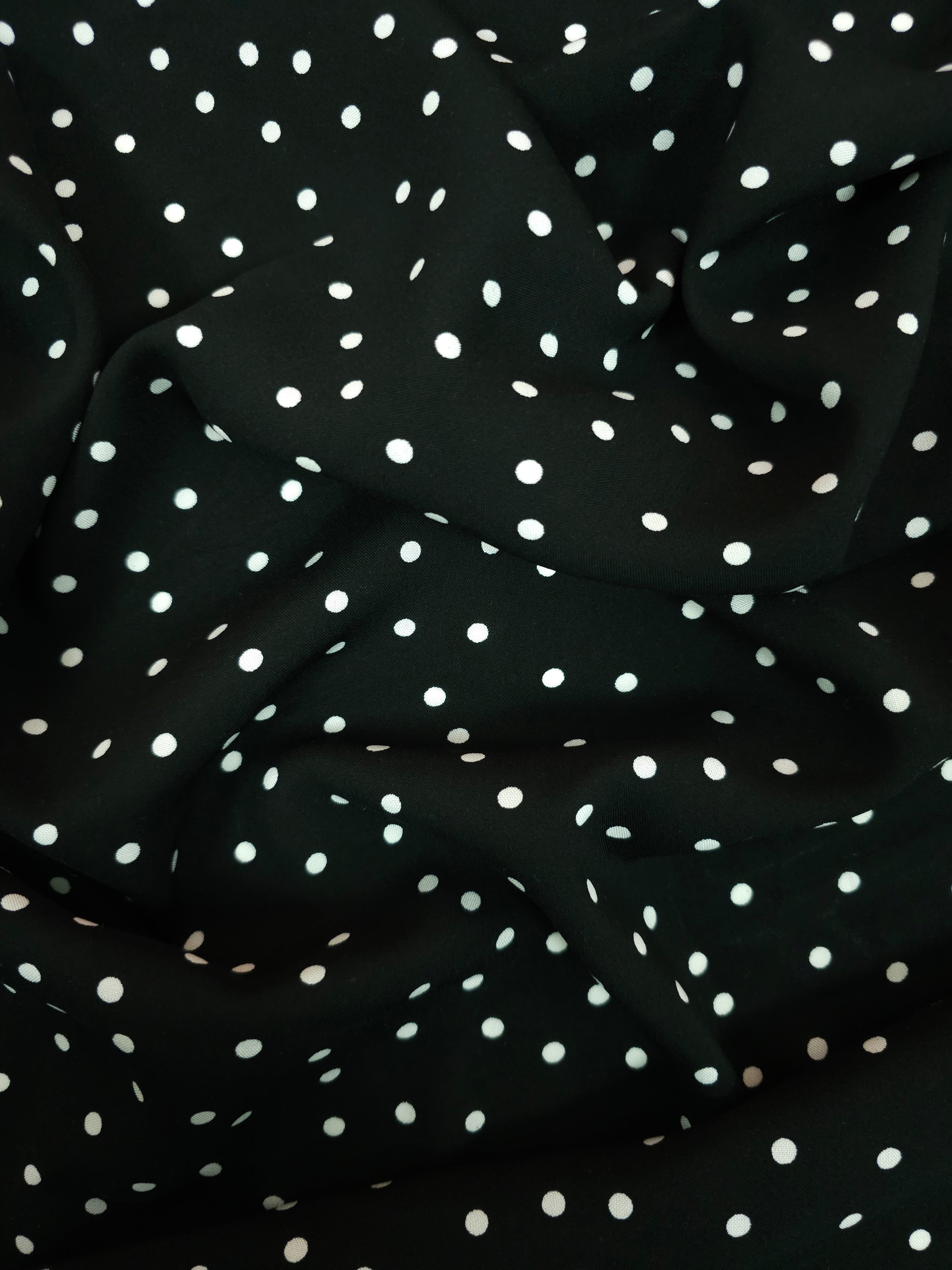 Black/White Polka Viscose Challis