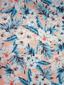  Peachy Pink Floral Palm Viscose Challis - 3m pieces
