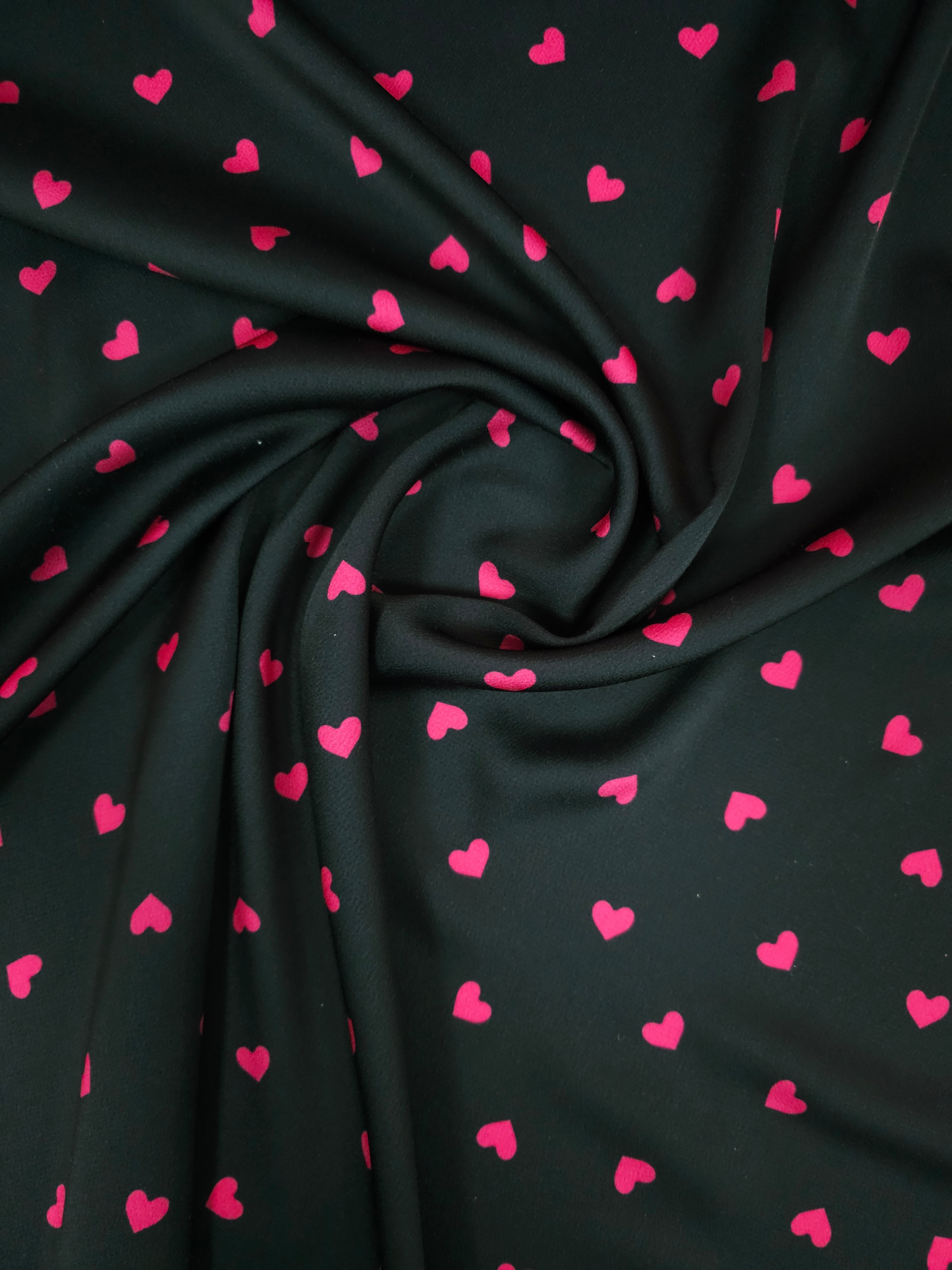 Hot Pink/Black Heart Poly Satin
