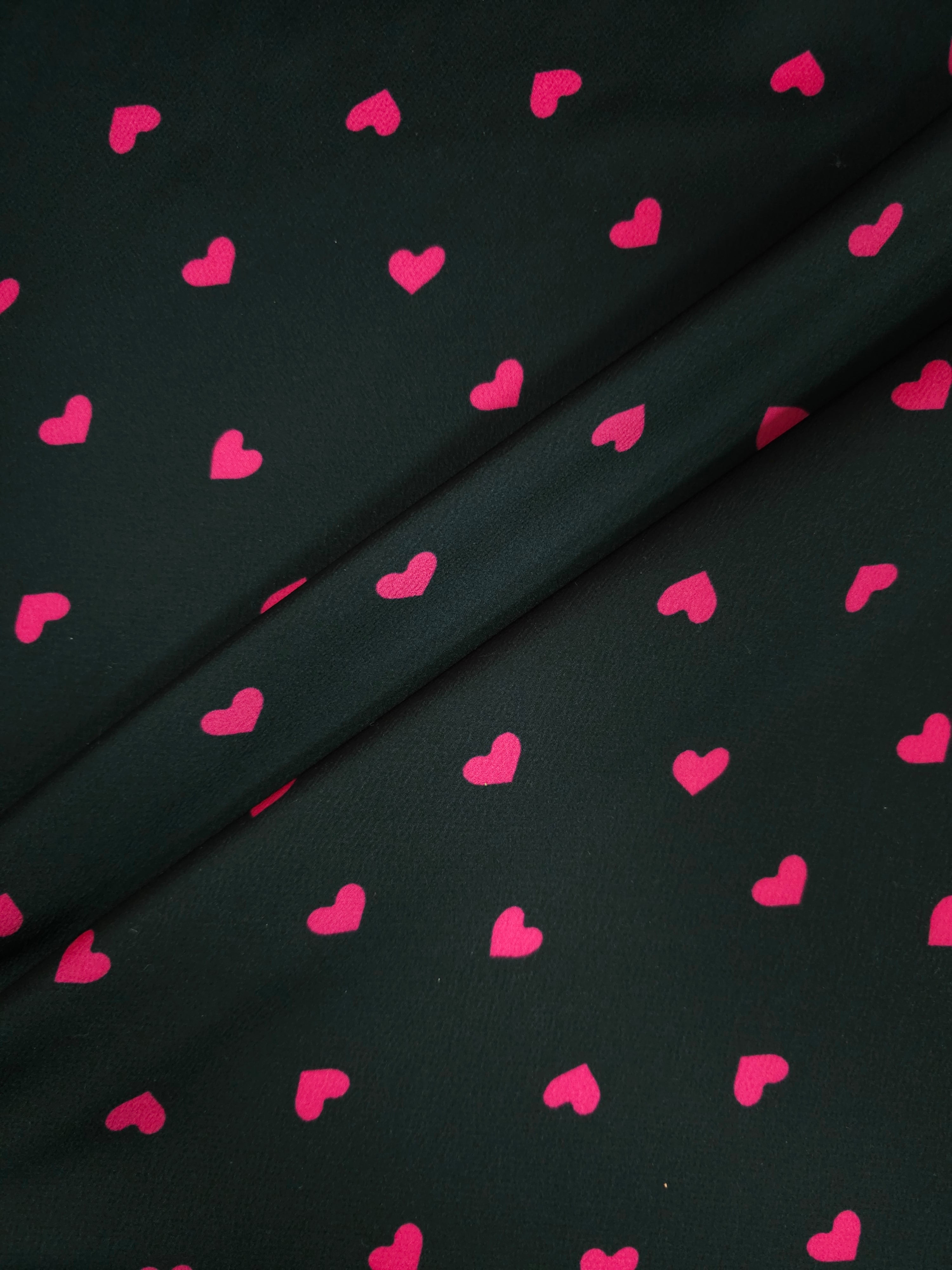 Hot Pink/Black Heart Poly Satin