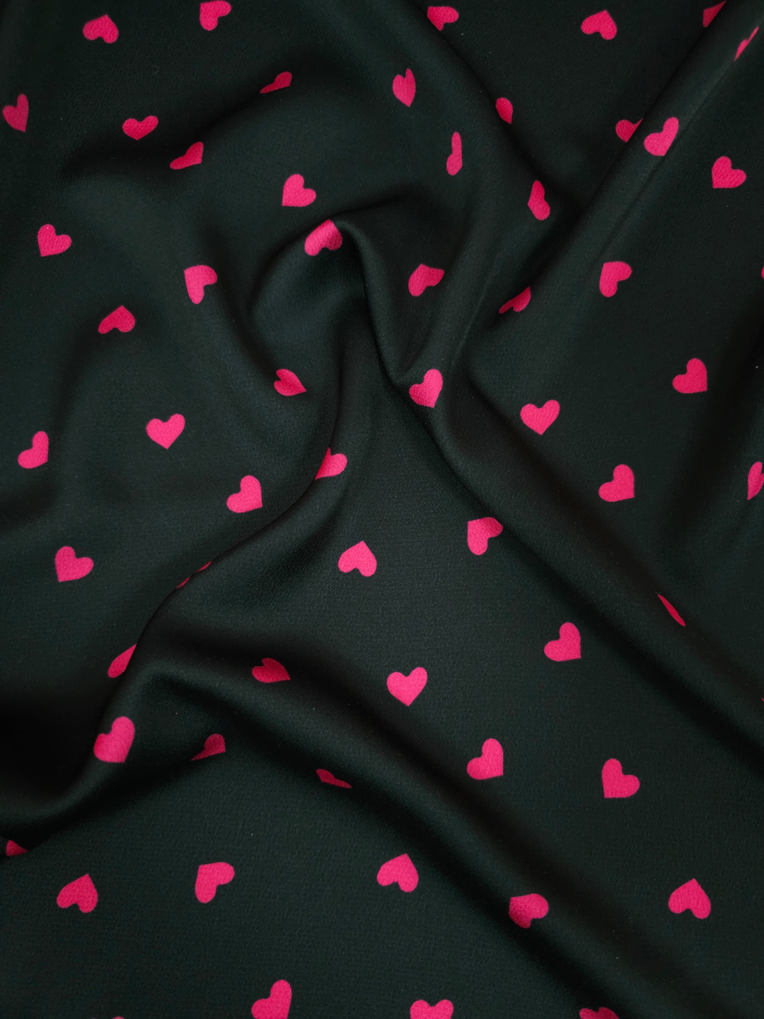 Hot Pink/Black Heart Poly Satin
