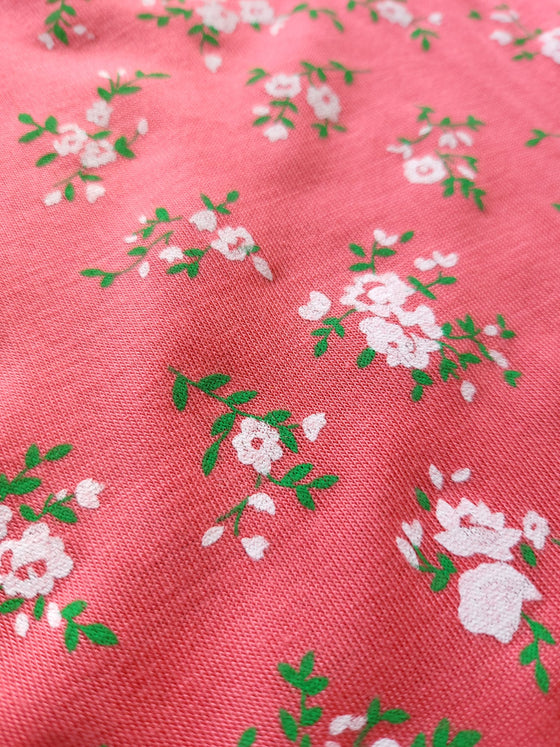 Coral Pink Floral Viscose Jersey