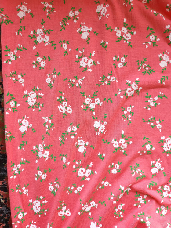 Coral Pink Floral Viscose Jersey