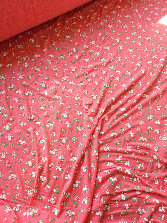 Coral Pink Floral Viscose Jersey